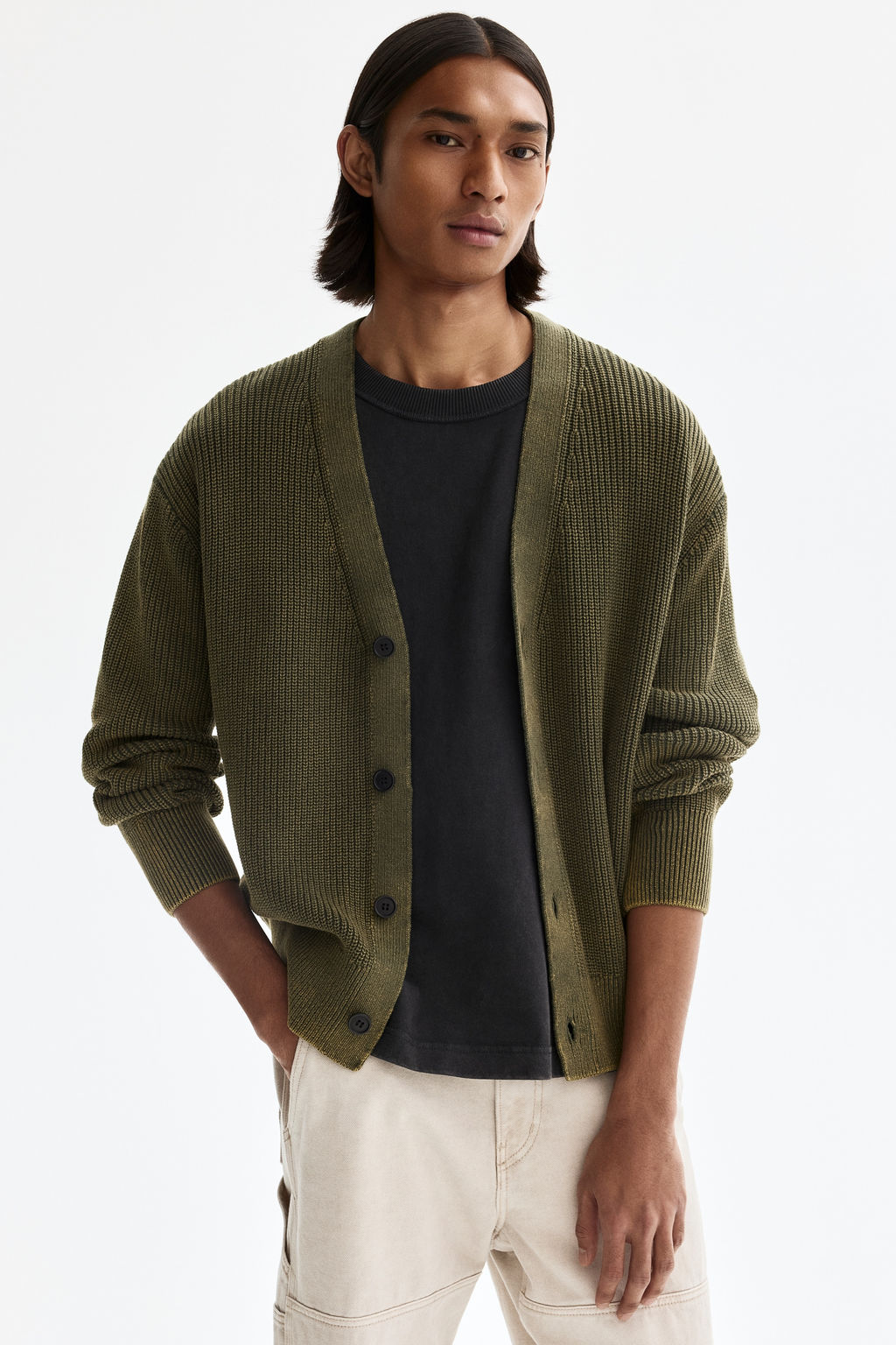 C?rdigan en punto acanalado de algod?n Relaxed Fit - H&m фото 5