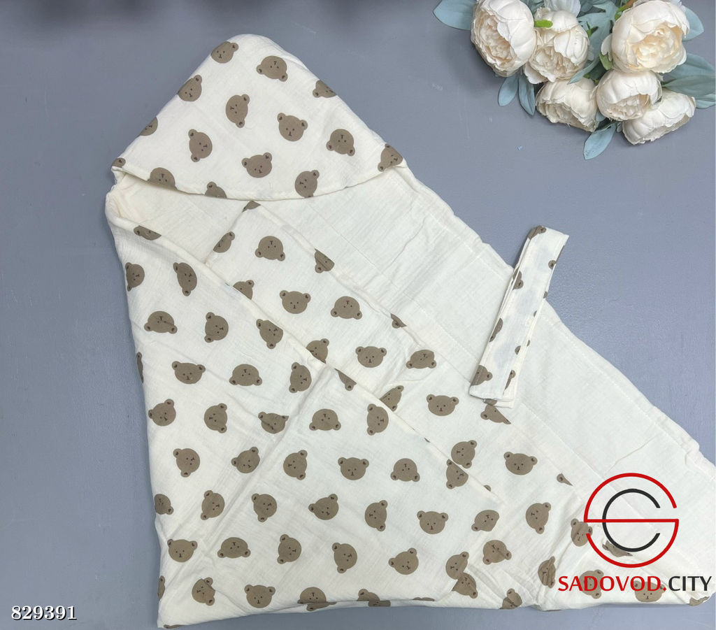 Детское муслиновое одеяло+бант на синтепоне