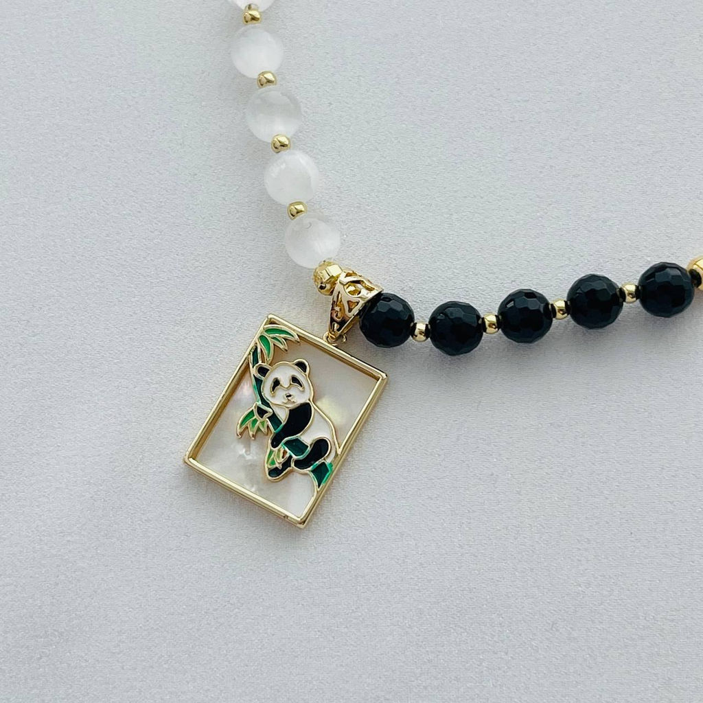 Колье на цепочке с подвеской из Селенита и черного Агата 40 см +