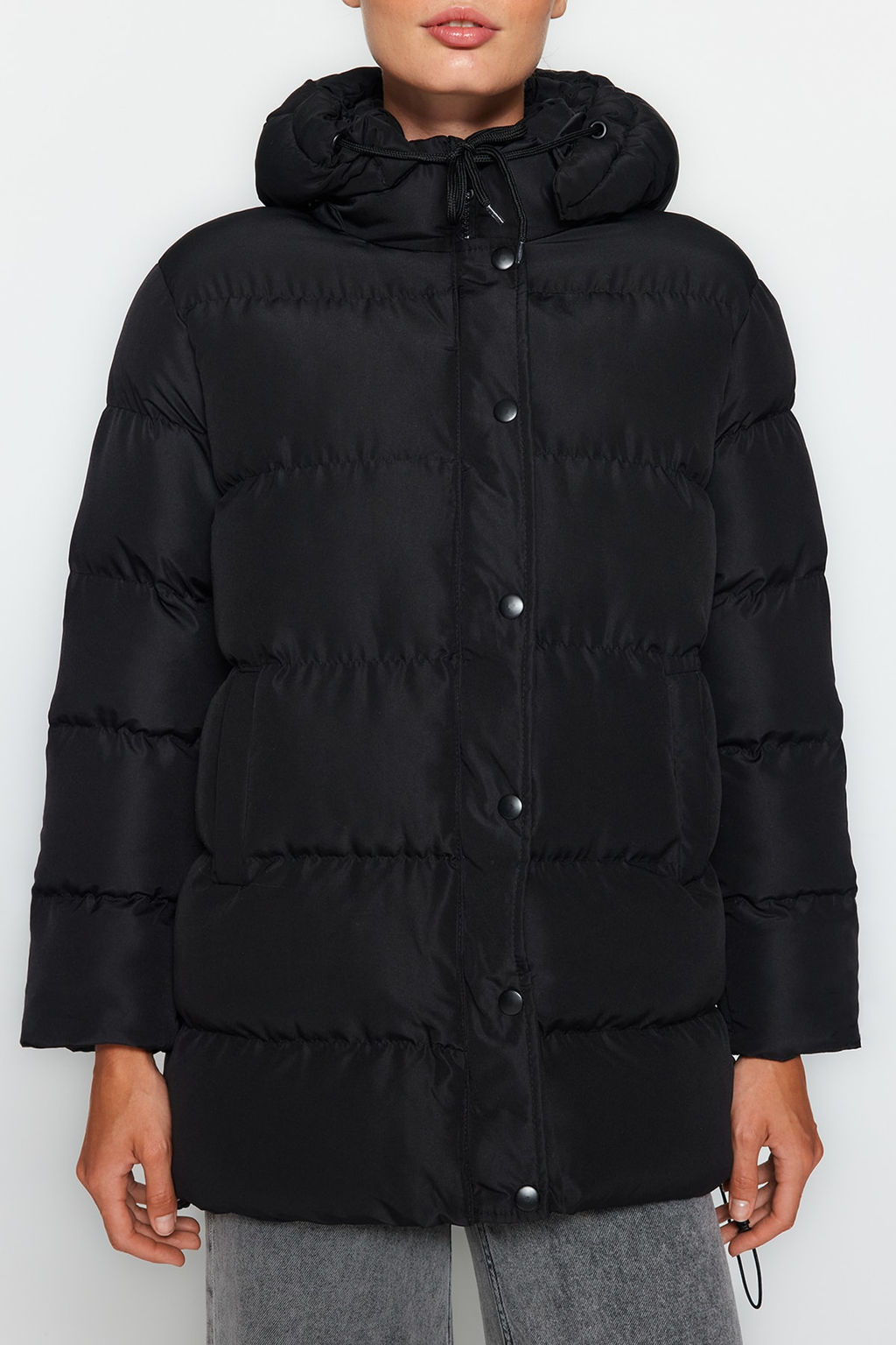 TRENDYOLMILLA Siyah Kapusonlu Su Itici Sisme Mont TWOAW24MO00184  фото 8