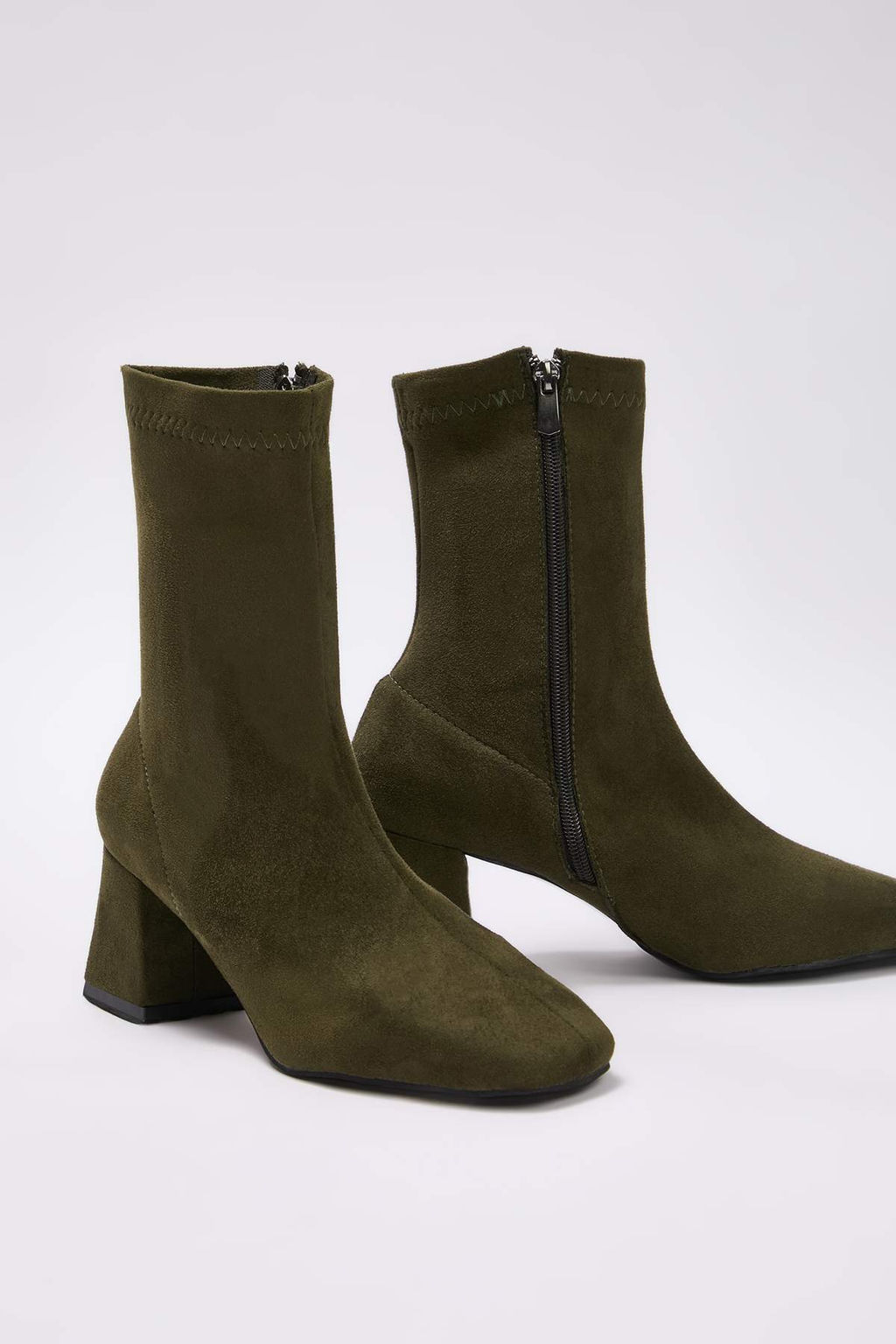 Haki Suet Strec Fermuarl? Kad?n 7 cm Blok Topuklu Bot TAKAW26BO00002