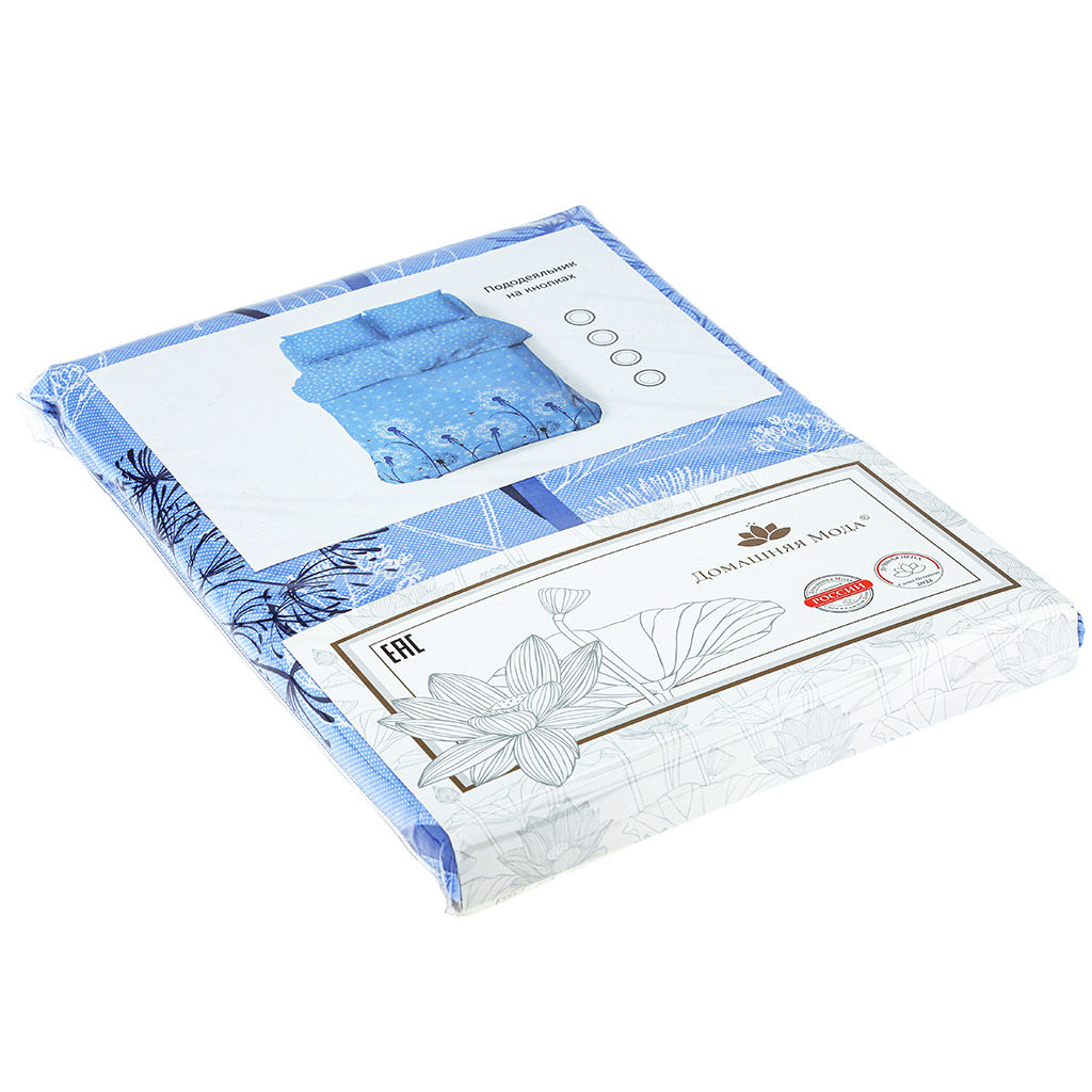 Пододеяльник на кнопках Евро Макси Одуванчики 2/1 небесный 240х215см, поплин Комфорт 115г/м2, хлопок 100%, упаковка классическая ПВХ 28х41см, Домашняя мода (Россия)  фото 2