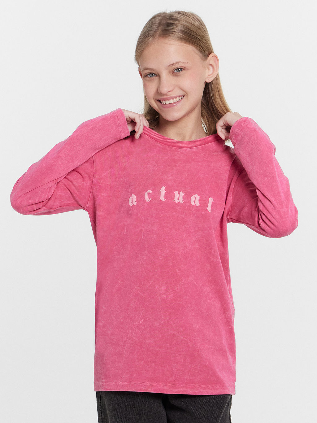 Лонгслив для девочек розовый с обработкой эйсид - Mark formelle фото 3