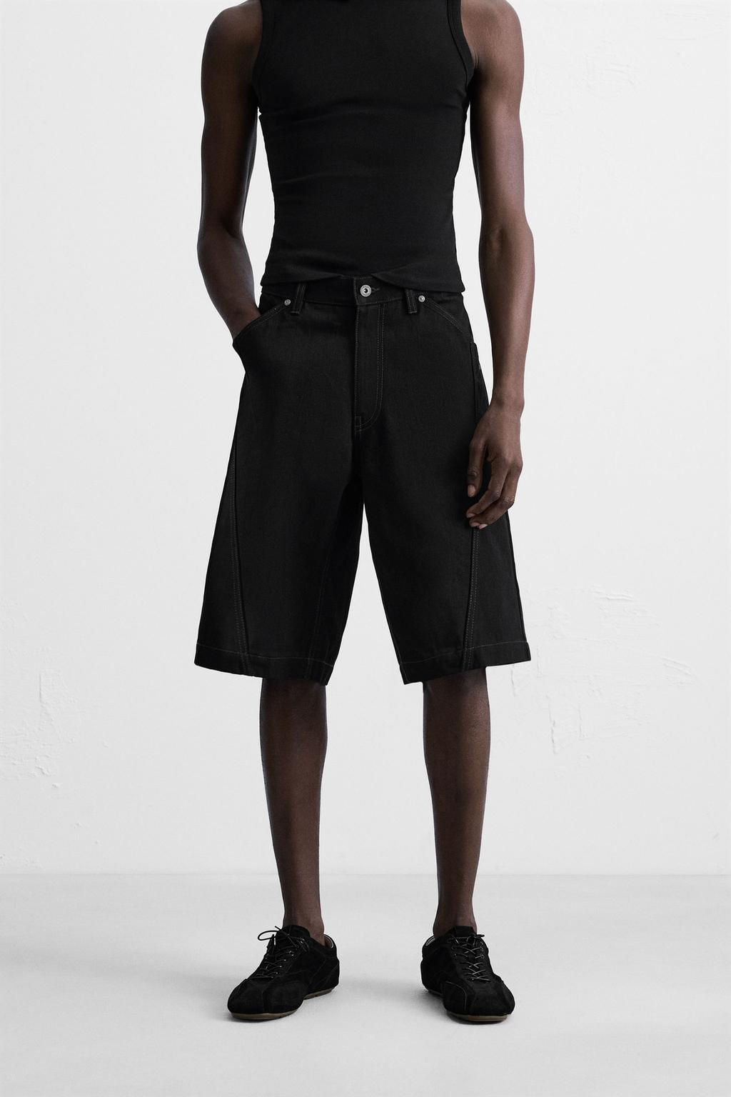 BAGGY FIT DENIM BERMUDA SHORTS WITH STITCHING - Zara фото 11