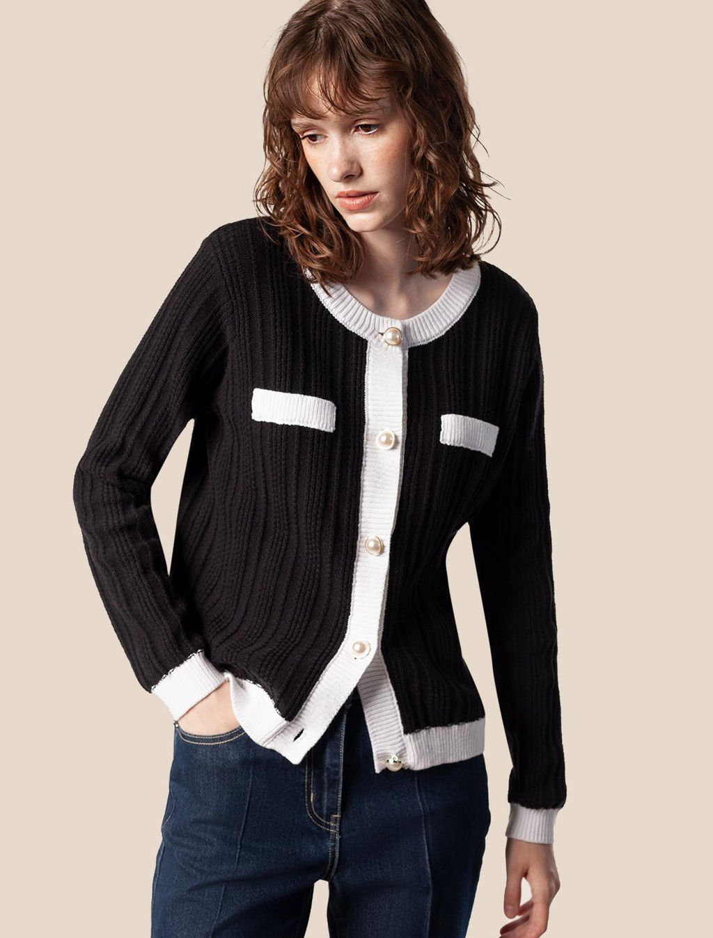 VILATTE / Жакет фактурной вязки с золотистыми пуговицами  фото 5