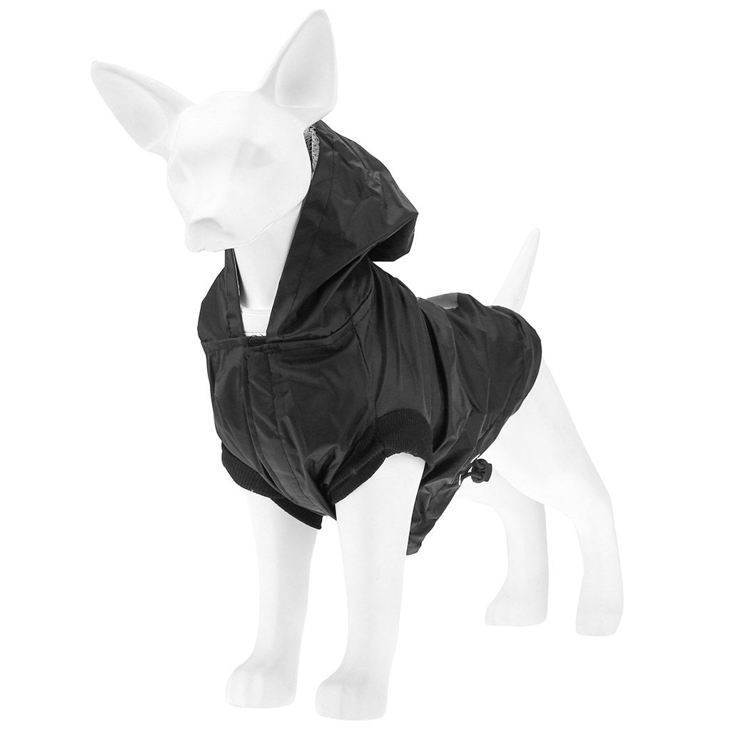 Пэт тойс (Pet toys) Одежда для собаки Плащ с капюшоном, на липучке, светоотражающая полоска, р-р L, длина спинки 30см/обхват груди 44см/обхват шеи 32см, цвет-черный, плащевка (Китай) - Домашняя мода фото 4