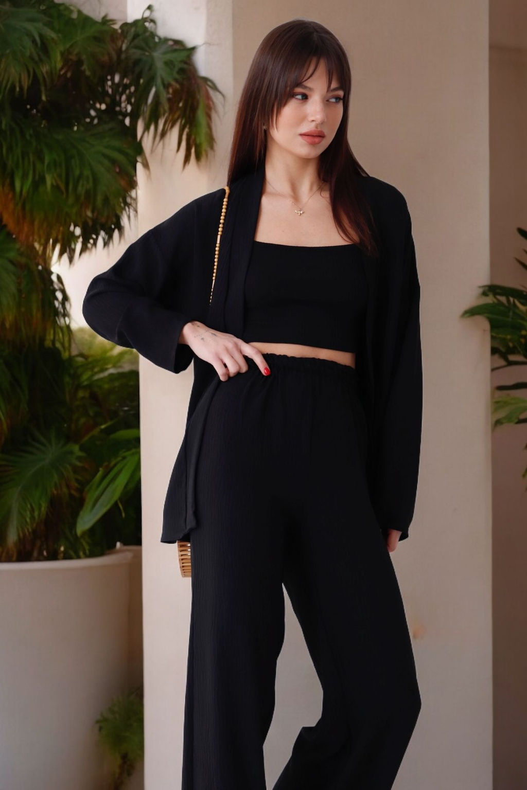 9192 Костюм из кимоно и брюк-палаццо чёрный - Martichelli фото 27