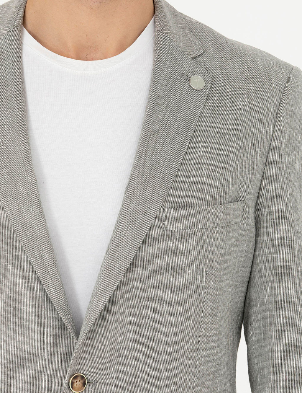 A__k Ye_il Ex. Slim Fit Keten Kar___ml_ Ceket