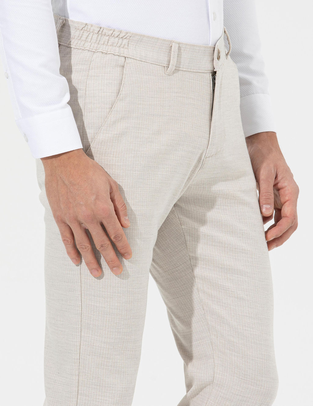 Bej Slim Fit Beli Lastikli Kanvas Pantolon - Pierre cardin фото 14