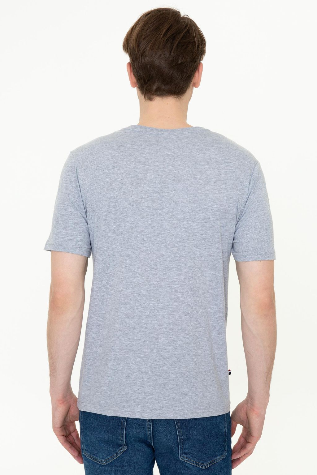 Мужская серая меланжевая футболка с круглым вырезом Basic - U.s. polo assn фото 4