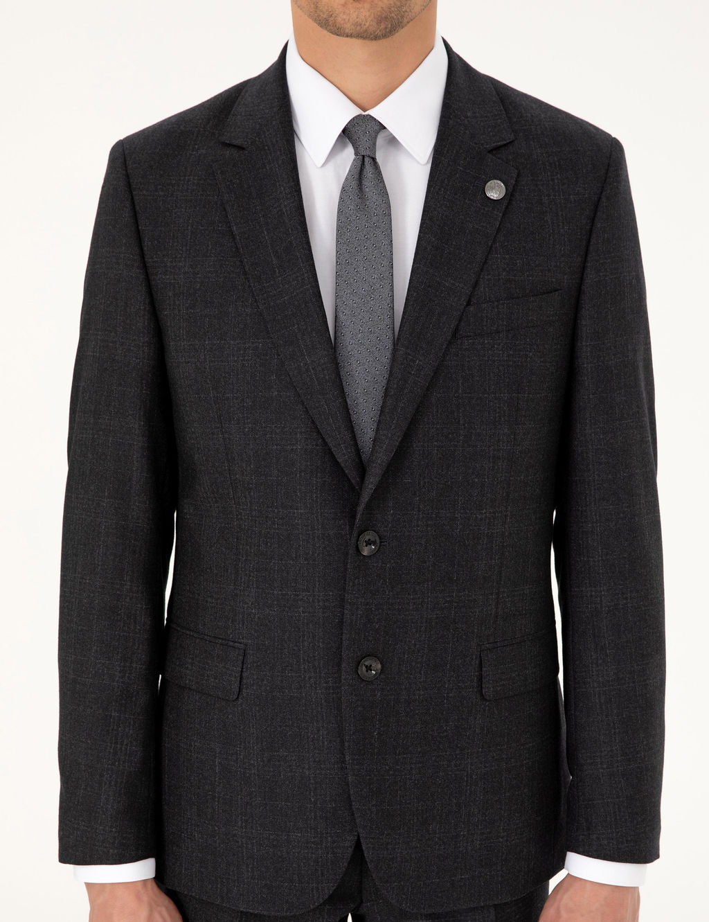Antrasit Slim Fit Y_n Tak_m Elbise