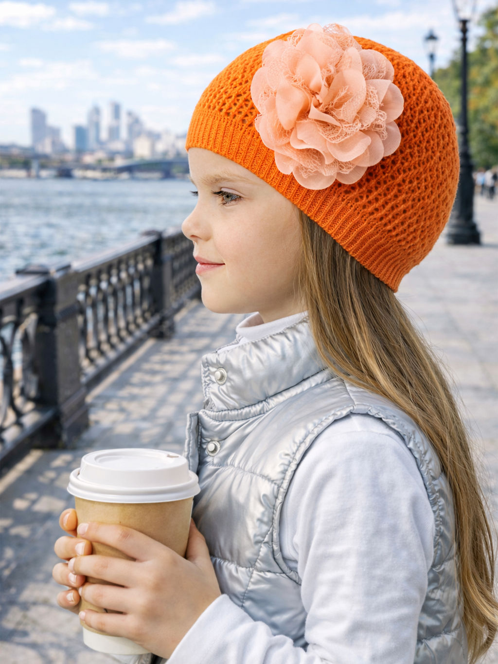 Шапка вязаная детская оранжевая