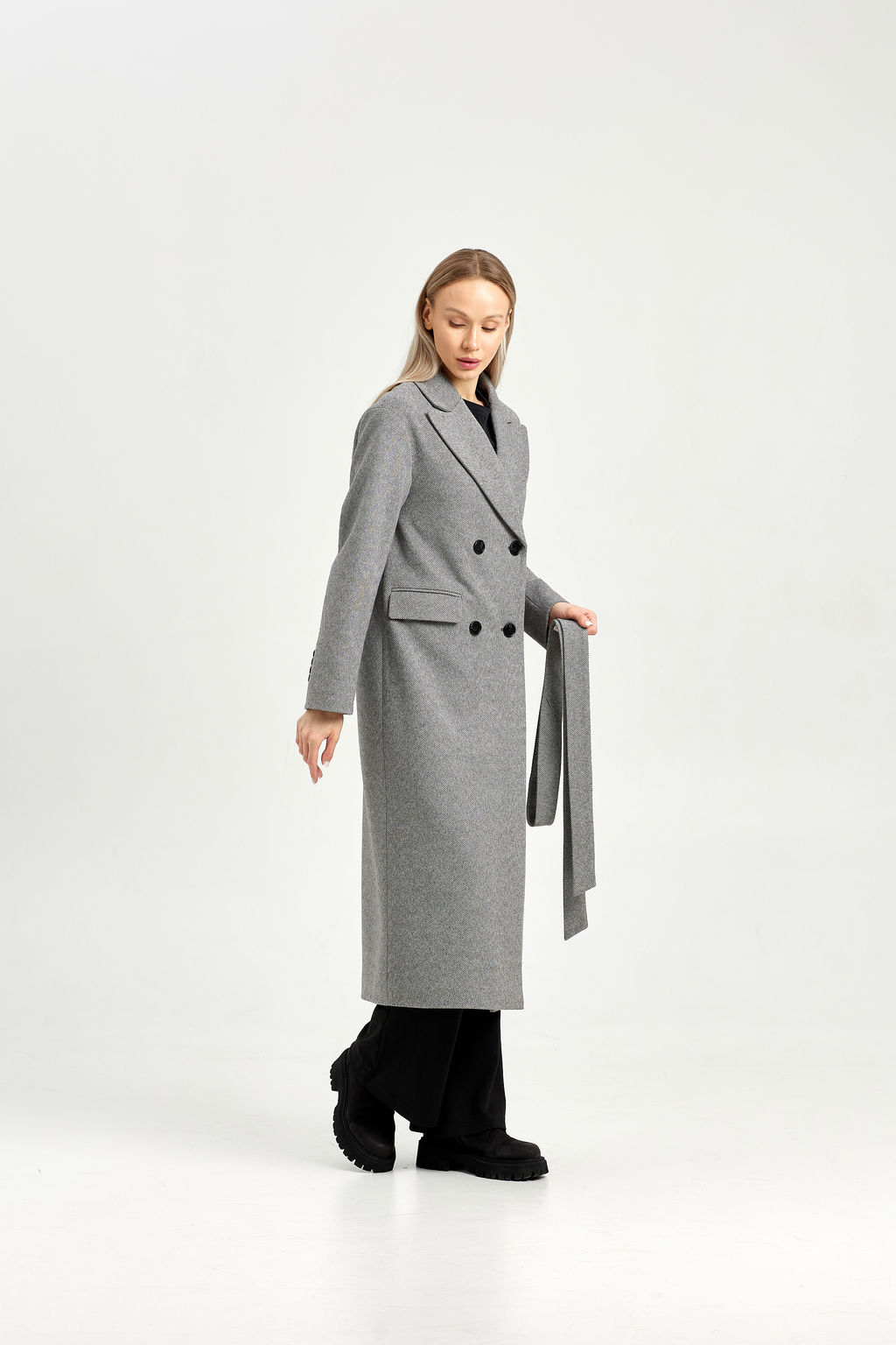 Пальто женское демисезонное 26102 (серый/ёлочка)