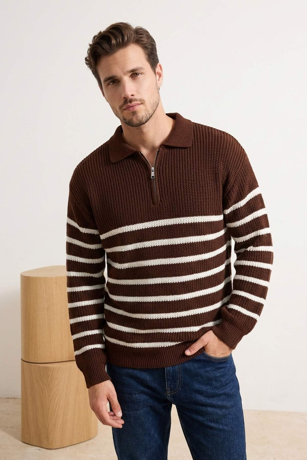 Джемпер Trendyolmilla поло oversize коричневый