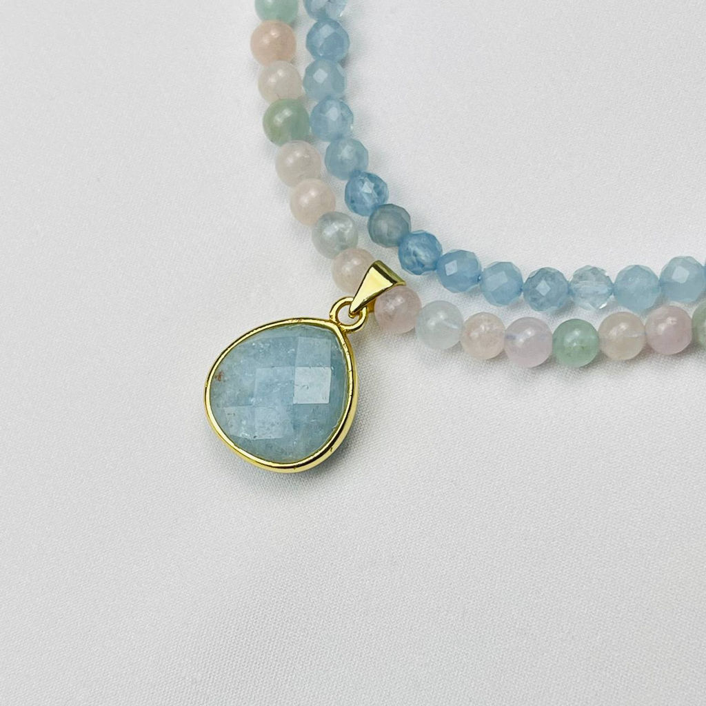 Колье двойное из Берилла микс 38 см +