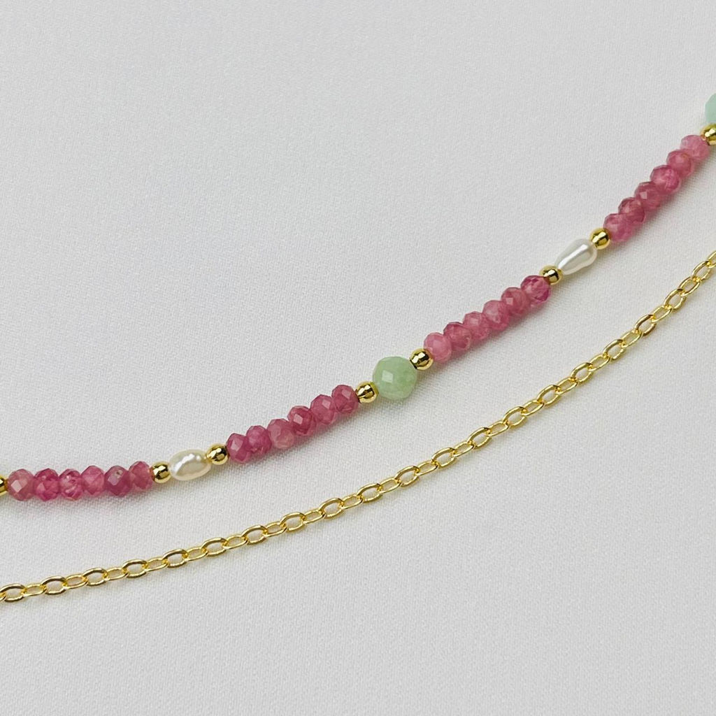 Колье двойное из розового Турмалина,Амазонита и Жемчуга - Радуга самоцветов фото 3