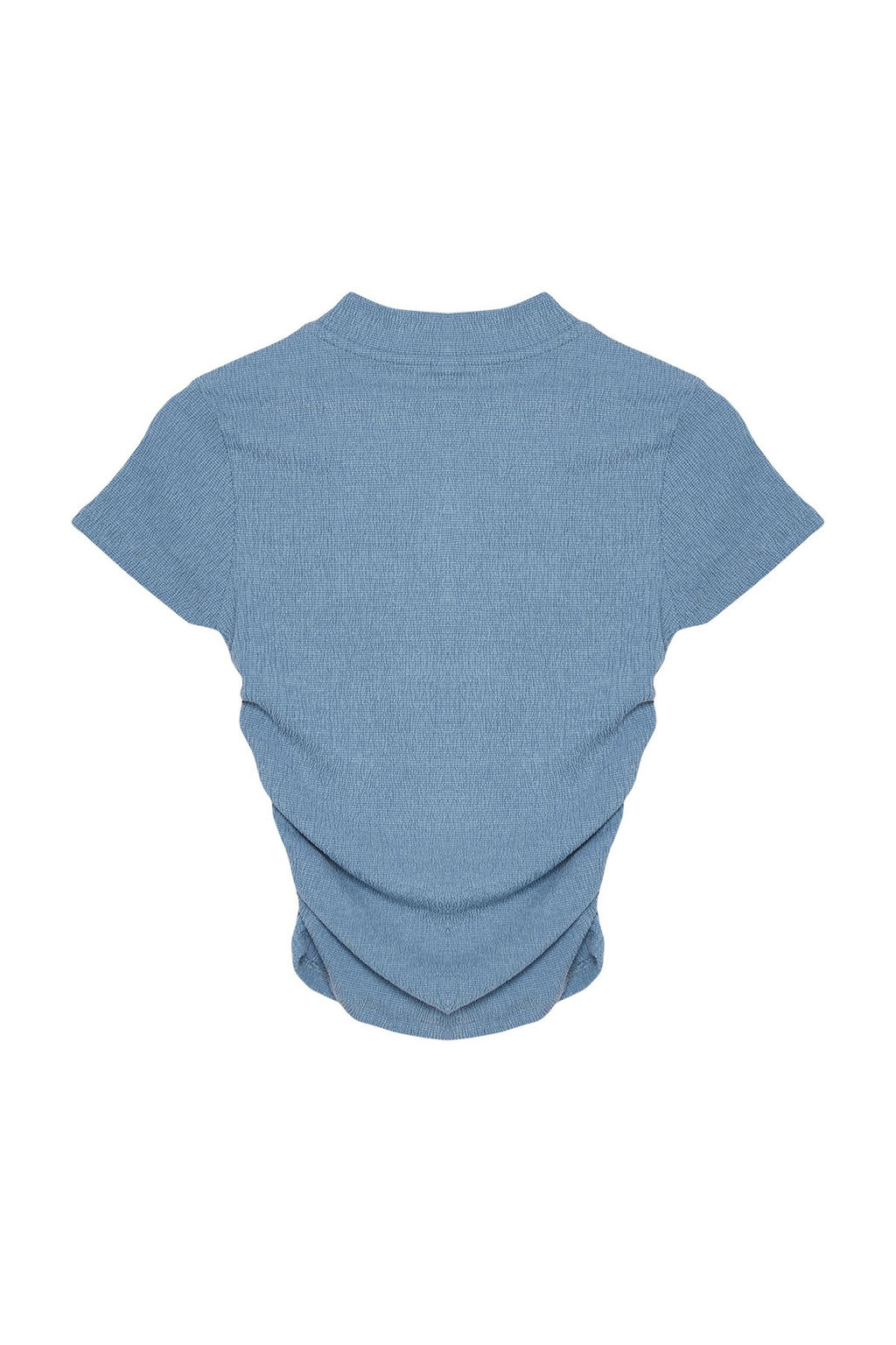 Indigo Dik Yaka K?sa Kol Buzgu Detayl? Esnek Orme Bluz TWOSS24BZ00135