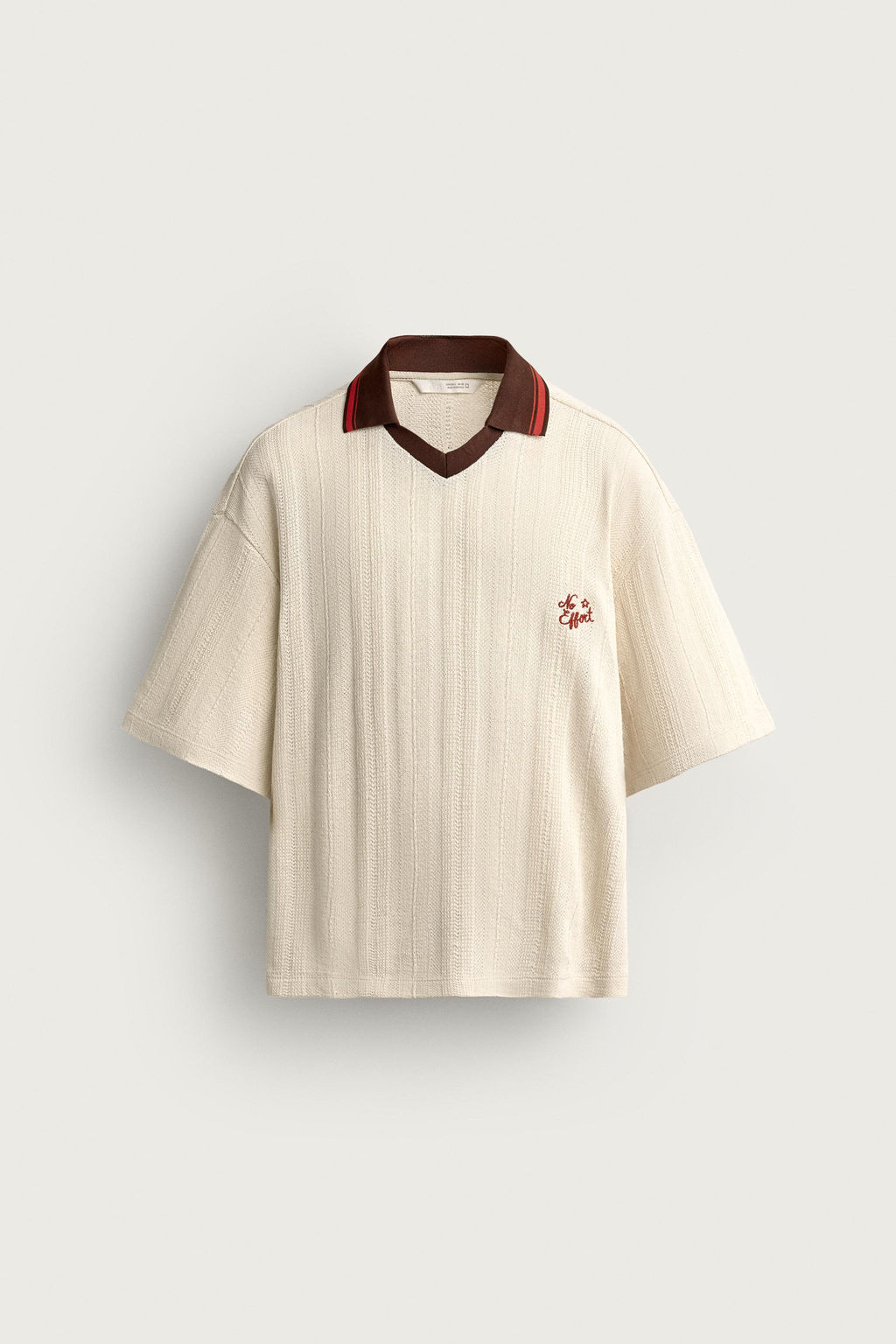 CAMISA POLO ESTRUCTURA BORDADO / Blanco roto - Zara фото 7