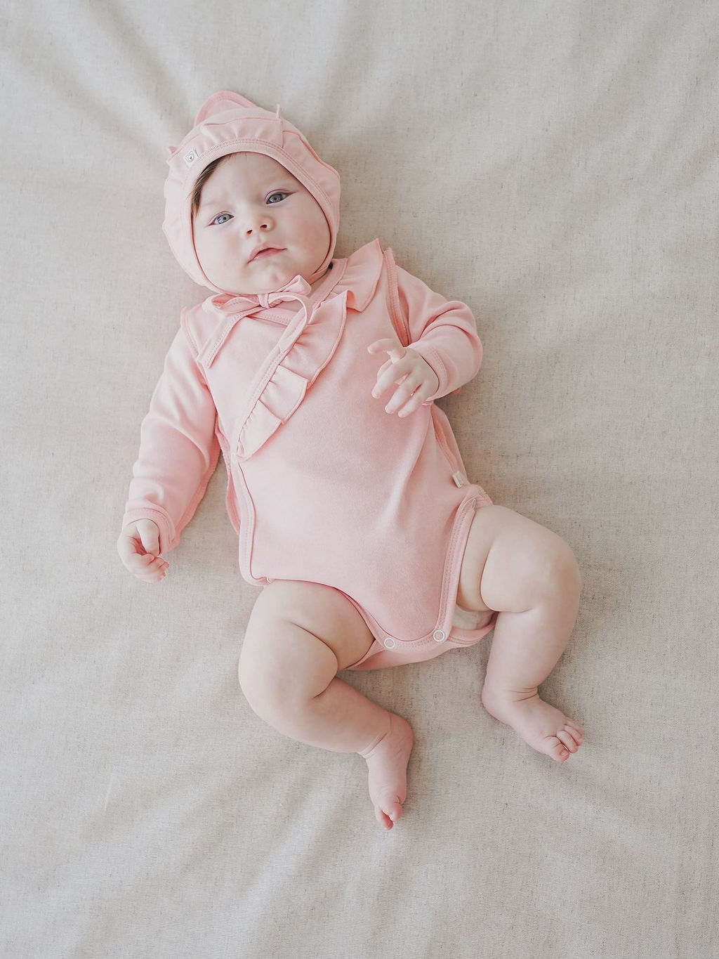 Боди-кимоно с наружными швами и рюшей Чайная роза 0+ - Bungly фото 2