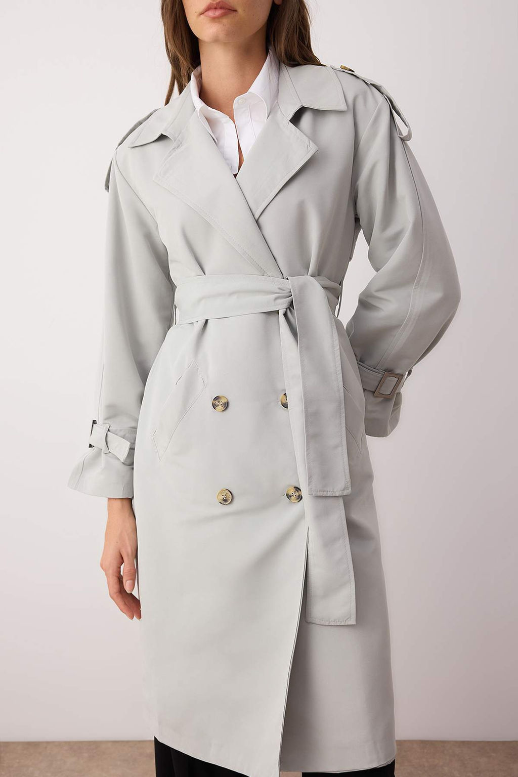 Trendyolmilla Haki Kemerli Ruzgarl?k Detayl? Su Itici Uzun Trenckot TWOSS21TR0005  фото 90