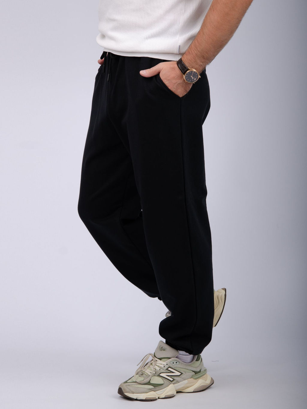 Джоггеры Тайлер 2 чёрные, футер 2-х нитка начес - Малина фото 6