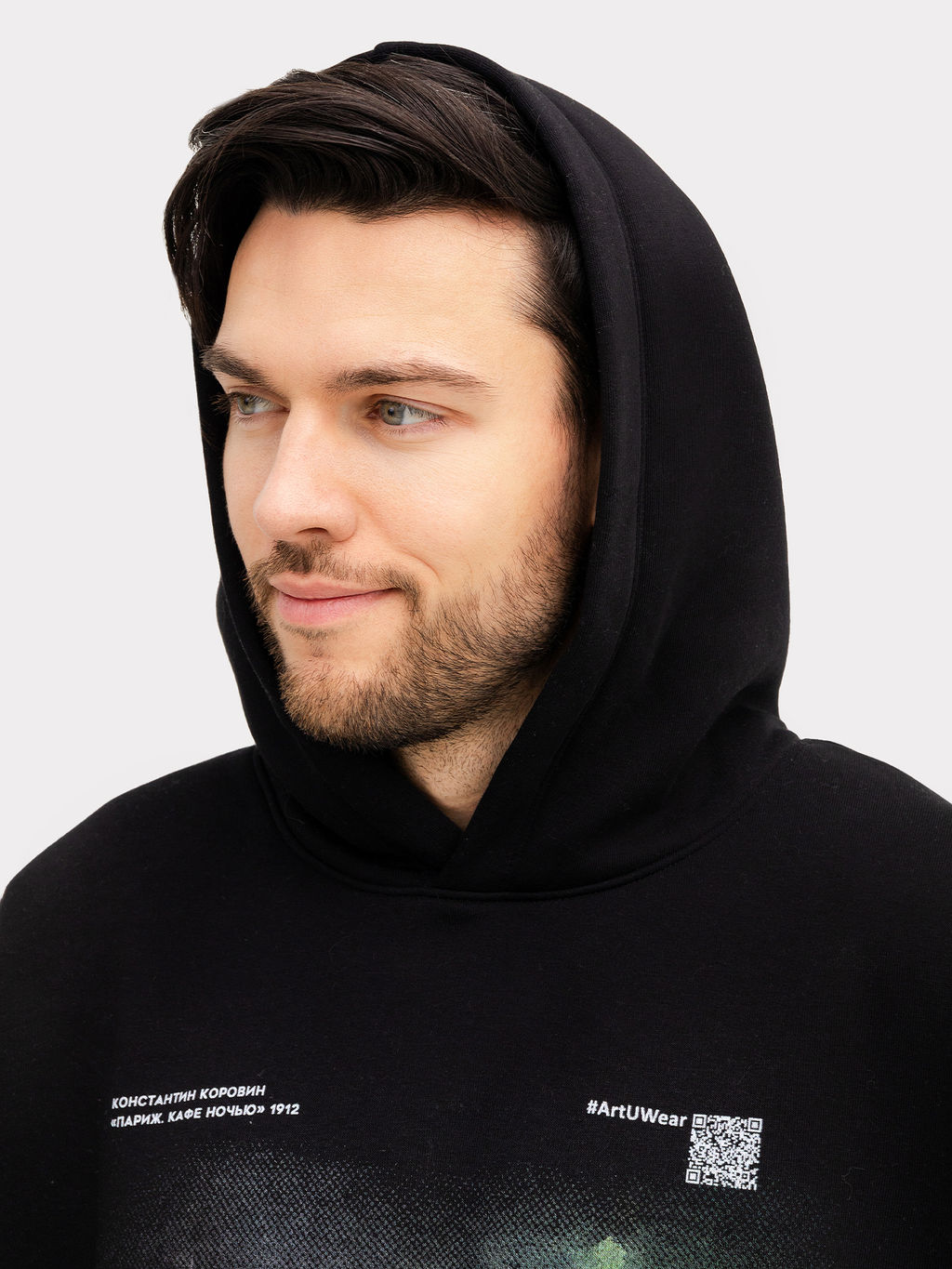 Анорак мужской в черном цвете с принтом в виде картины черный +печать 121816 - Mark formelle фото 5