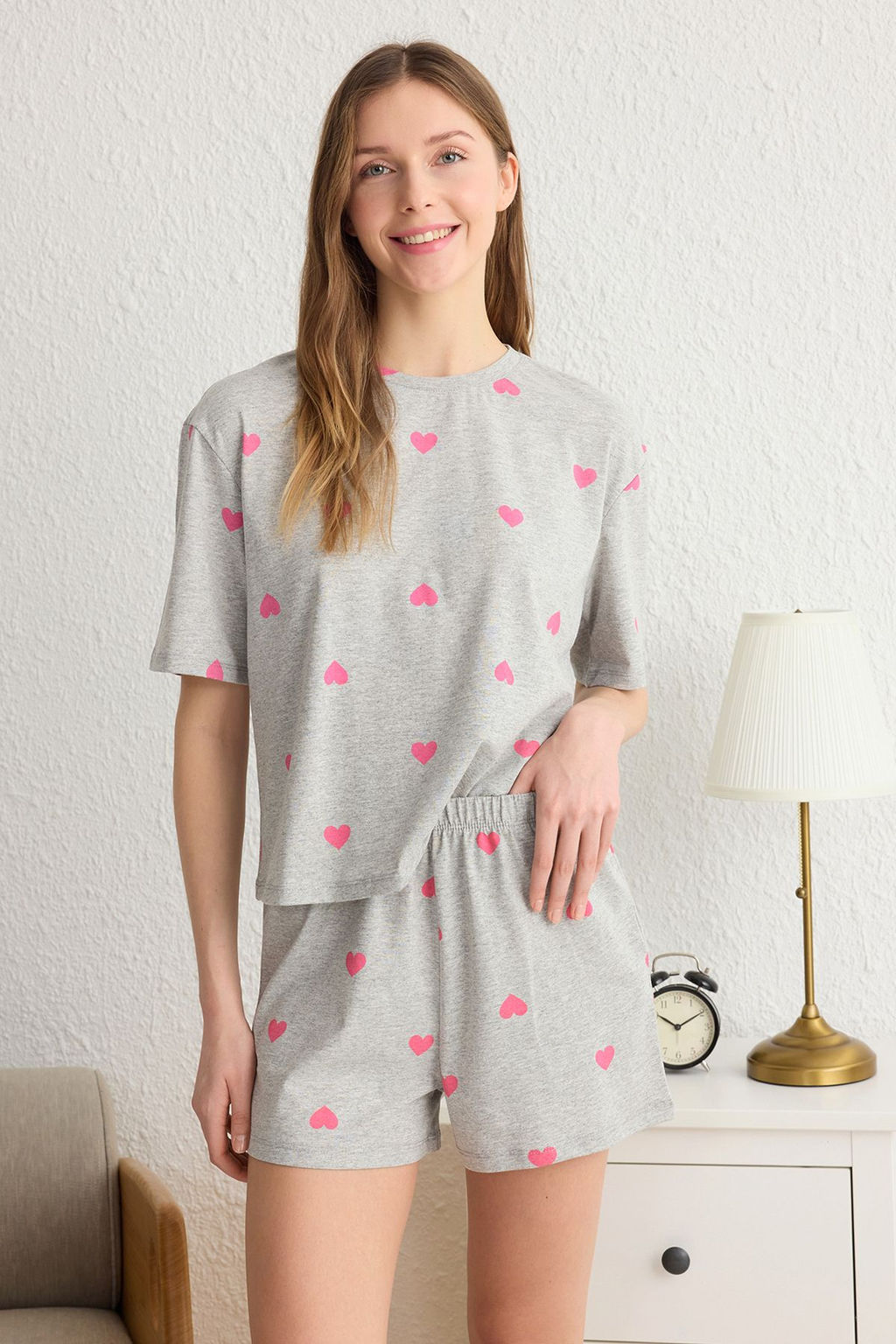 Trendyolmilla Pembe %100 Pamuklu Kalpli Sortlu Orme Pijama Tak?m? THMSS24PT00029