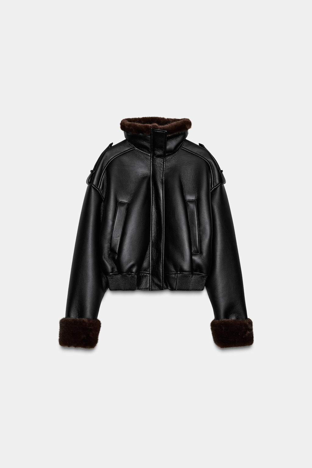 DOUBLE-FACED FAUX LEATHER BOMBER JACKET - Zara фото 6