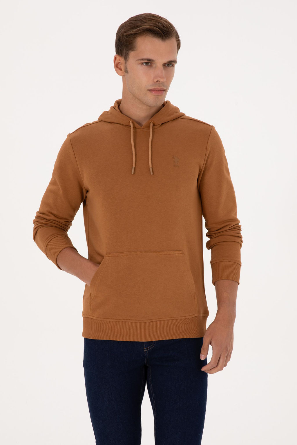 Erkek Regular Fit Kapi_onlu Camel Basic Sweatshirt Sepette S_rpriz _ndirim
