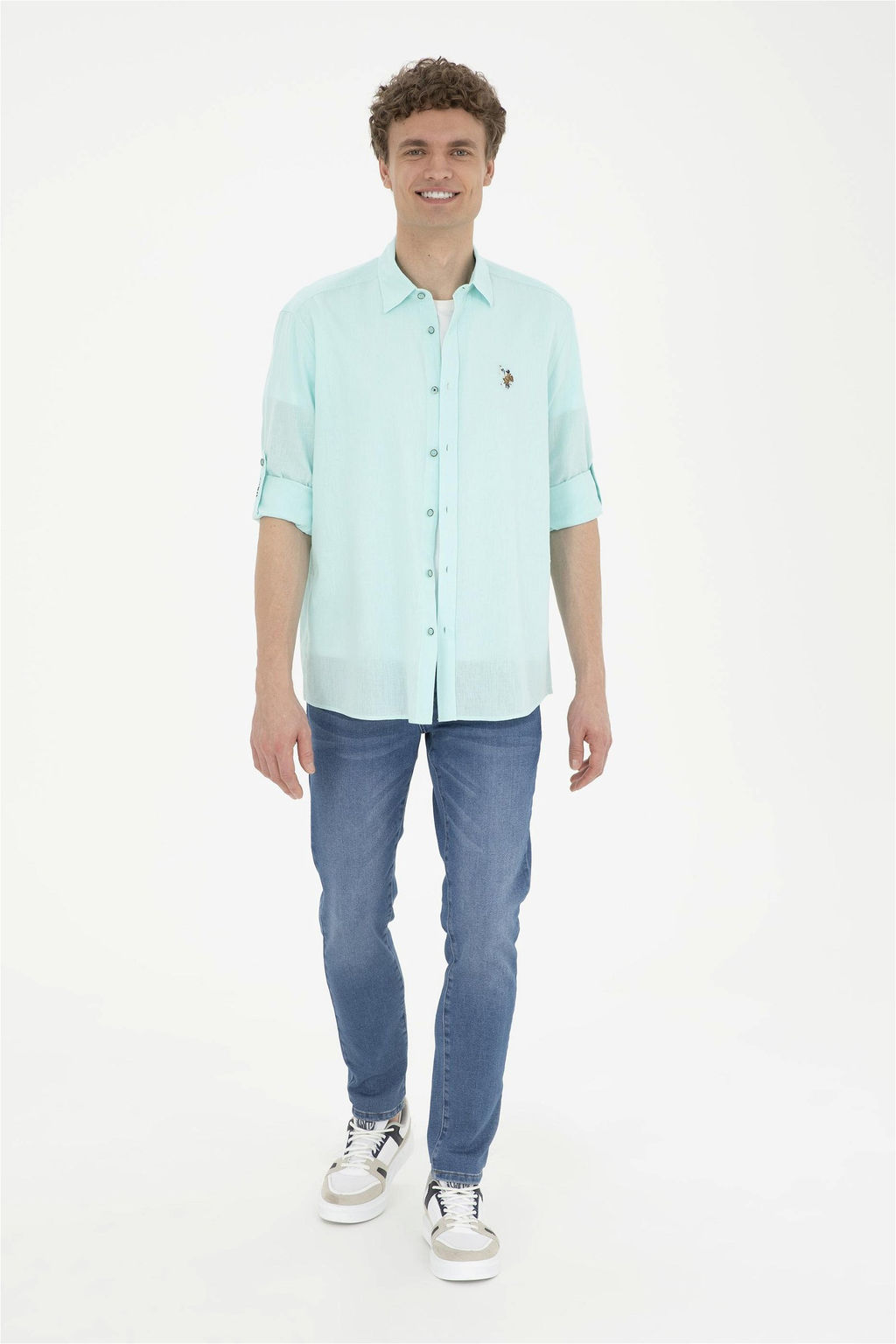 Мужская базовая рубашка зеленого цвета с длинным рукавом Неожиданная скидка в корзине - U.s. polo assn фото 4