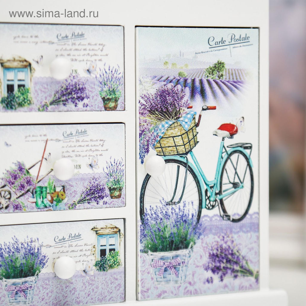 Шкатулка дерево комод 3 ящика+дверка Лавандовое поле 18,8х16,1х8,2 см - Simaland фото 5