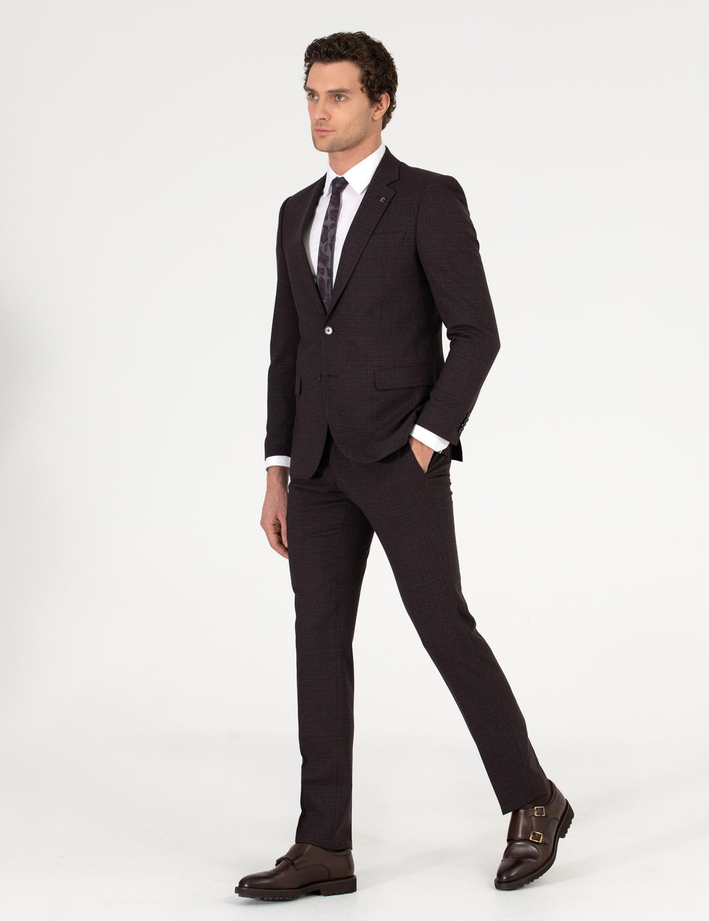 Бордово-красный приталенный костюм - Cacharel фото 4