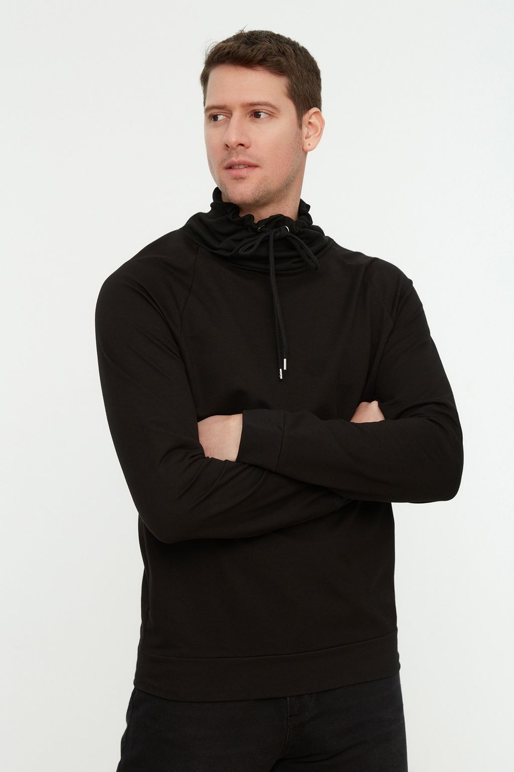 Siyah Regular/Normal Kesim Degaje Yaka Uzun Kollu Sardonsuz Sweatshirt TMNAW21SW0302 - Trendyolmilla фото 6