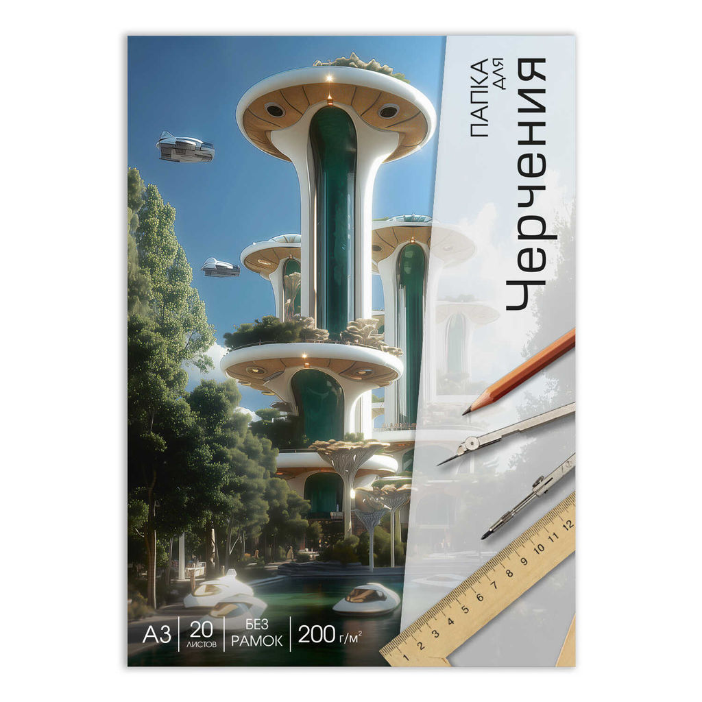 Папка для черчения арт. 70496 АРХИТЕКТУРА БУДУЩЕГО / А3, 20 л., папка с клапанами, полноцветная одно