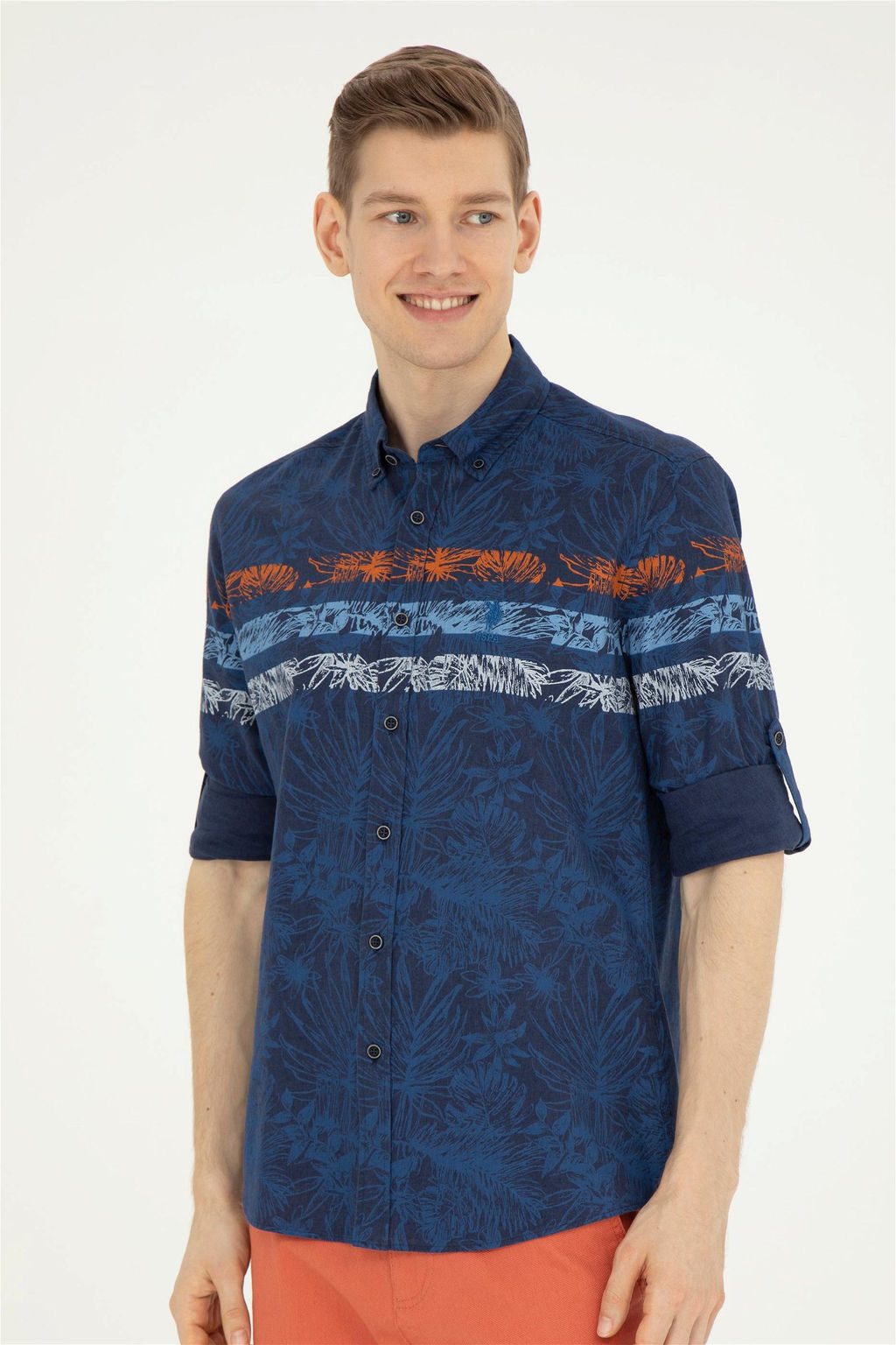 Мужская темно-синяя рубашка с длинным рукавом