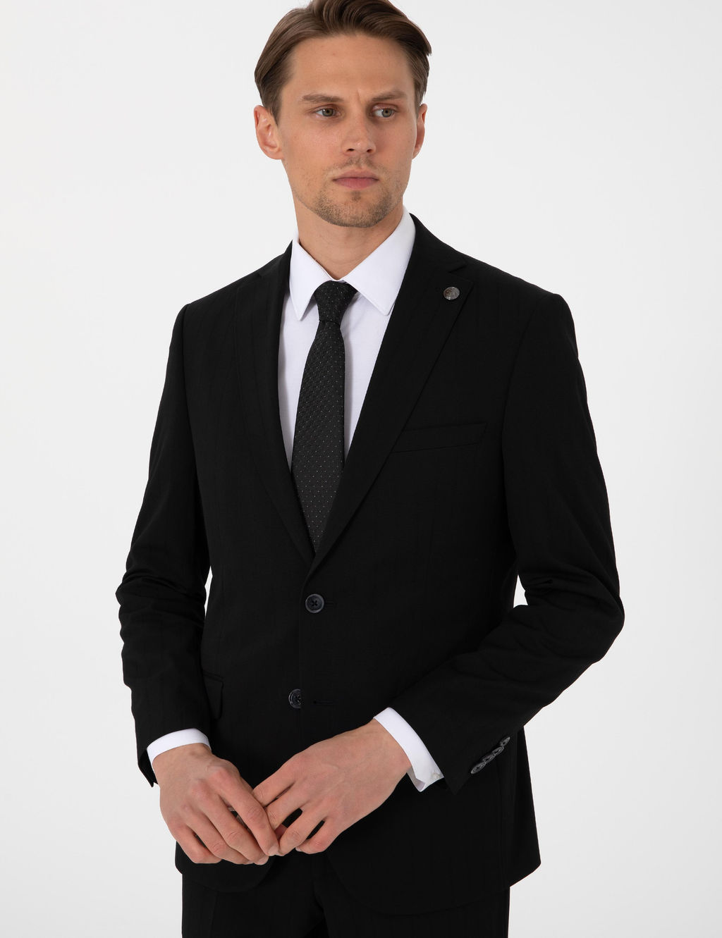Siyah Slim Fit _izgili Tak_m Elbise