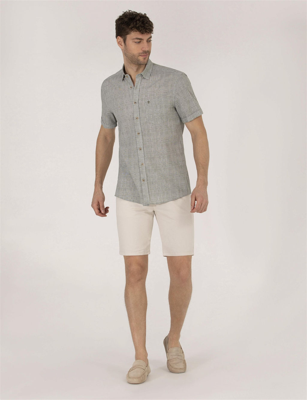 Ta_ Slim Fit Keten Kar___ml_ Bermuda _ort