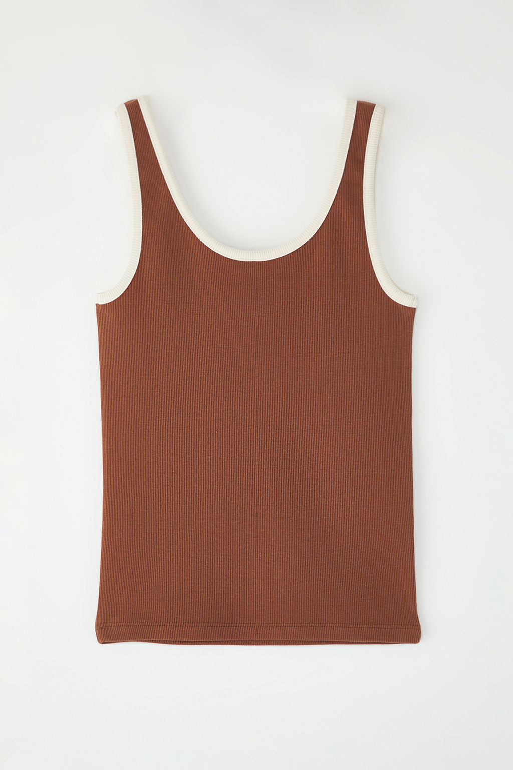 Kahverengi Renk Bloklu Fitted/Vucuda Oturan Havuz Yaka Fitilli Esnek Orme Atlet TWOSS22AL0042