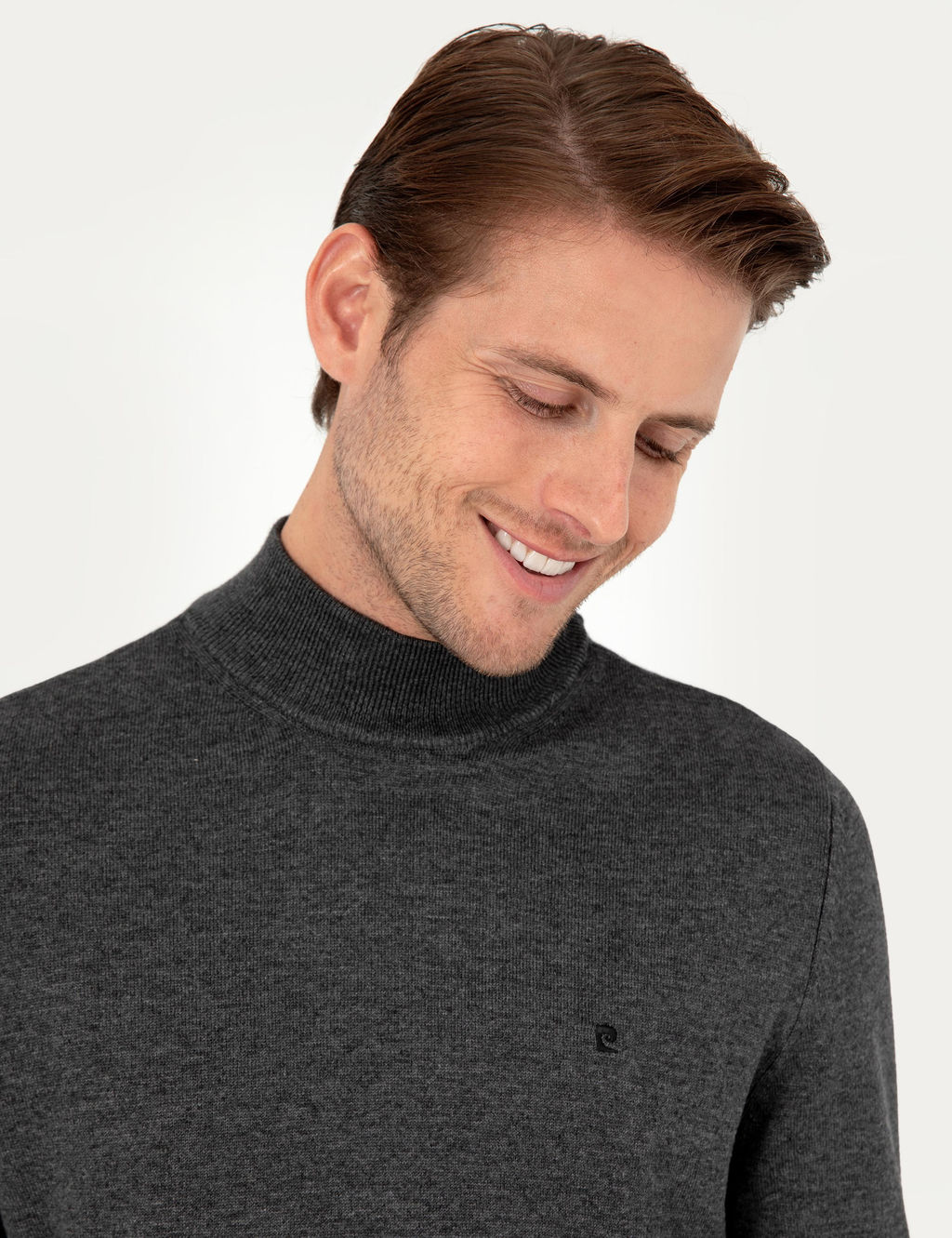 Antrasit Melanj Slim Fit Yar_m Bal_k__ Yaka Basic Triko Kazak - Pierre cardin фото 2