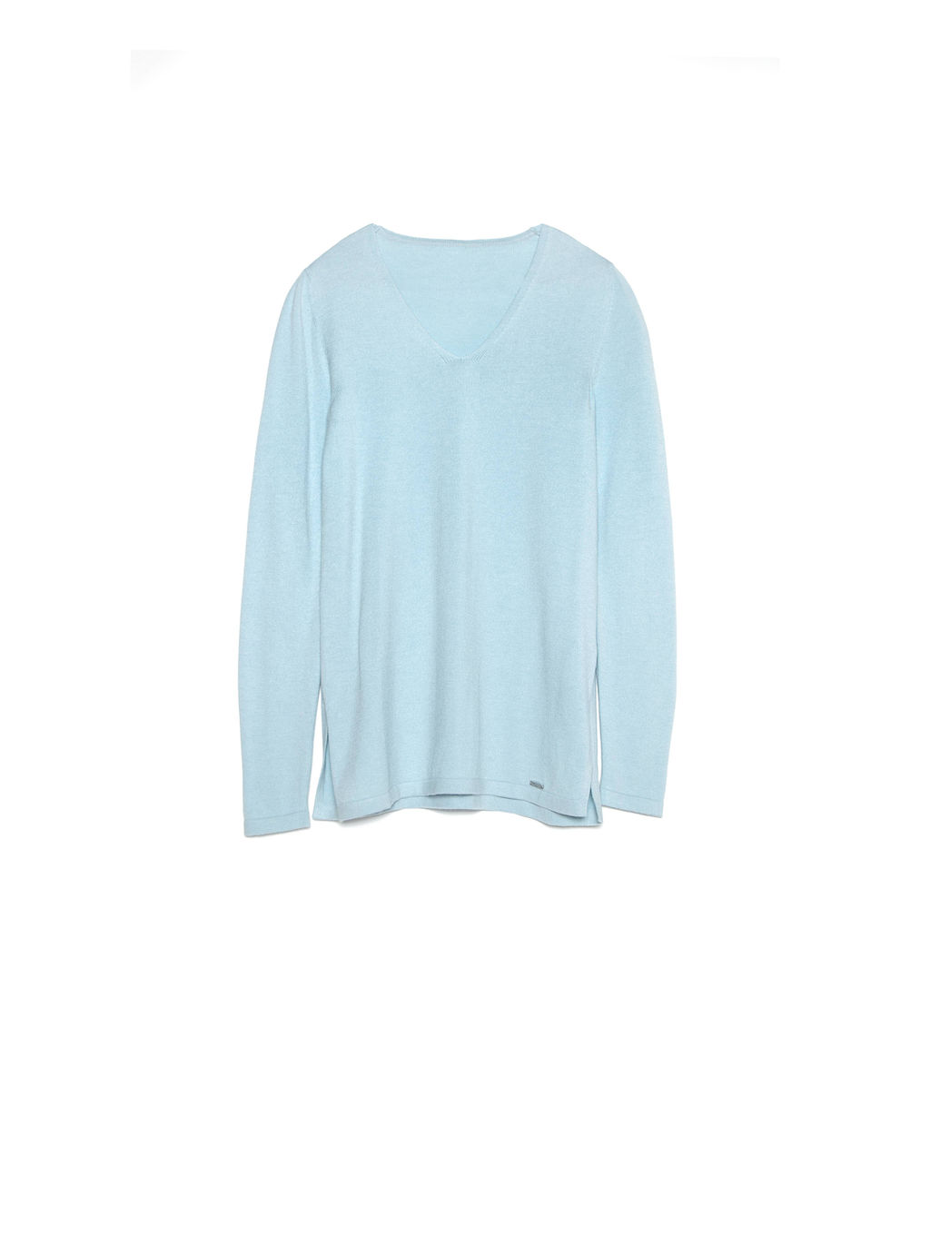 CONTE Удлиненный вязаный пуловер с разрезами по бокам LDK 056 pastel blue