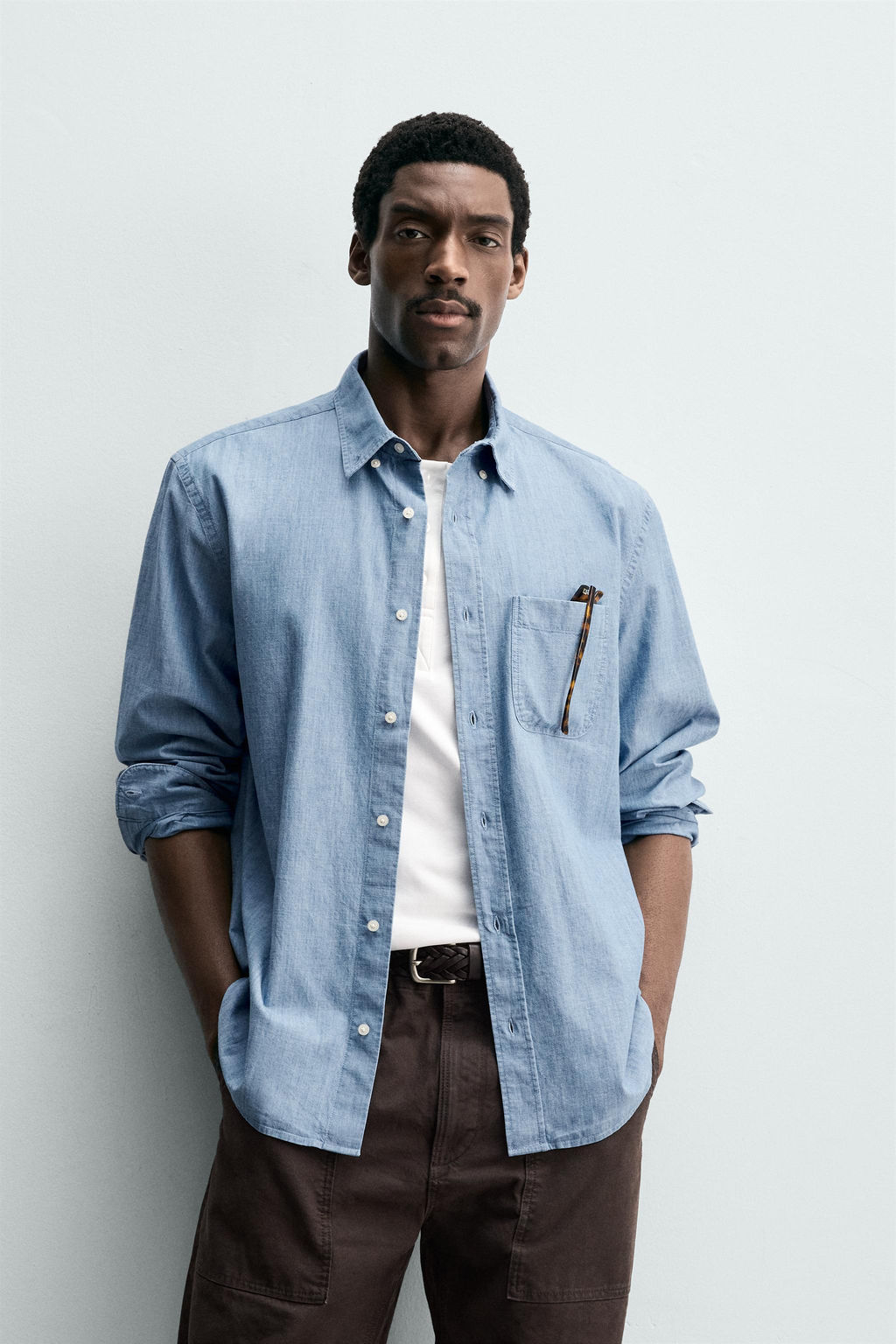 CAMISA REGULAR FIT CHAMBRAY / ?ndigo - Zara фото 2