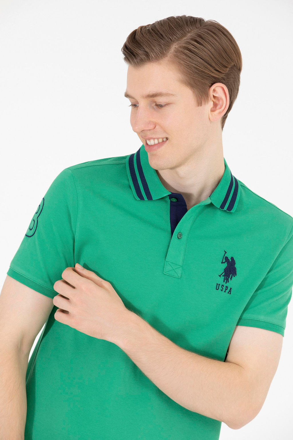 Мужская зеленая футболка с воротником поло Basic - U.s. polo assn фото 2