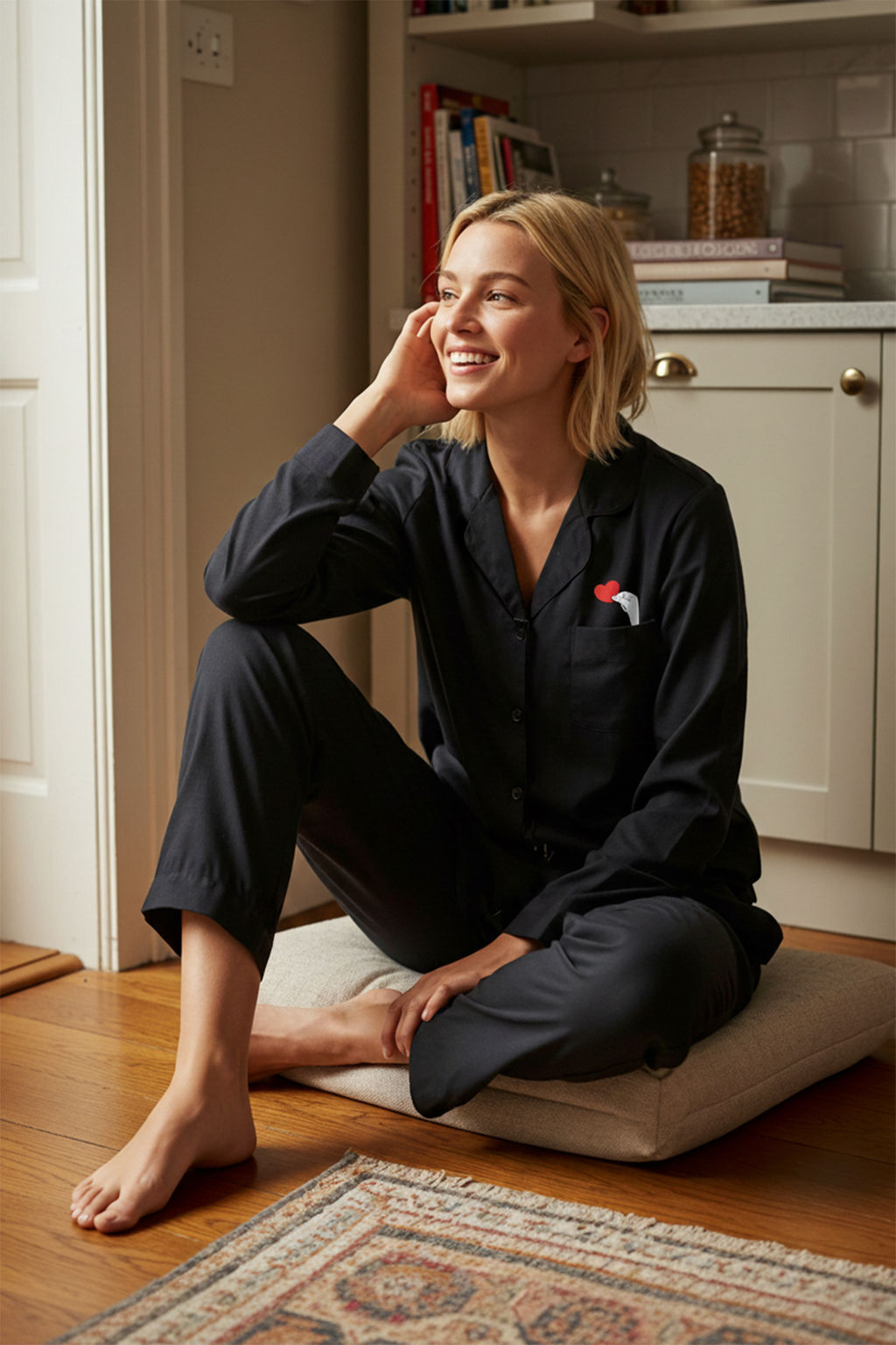 Siyah Kalpli Gomlek-Pantolon Orme Pijama Tak?m? THMAW24PT00008