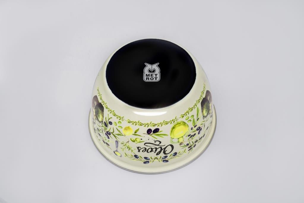 МИСКА ЭМАЛИРОВАННАЯ БЕЗ РУЧЕК С ПЛАСТИКОВОЙ КРЫШКОЙ ОЛИВА 1,75 л (16 см) - Metrot фото 2