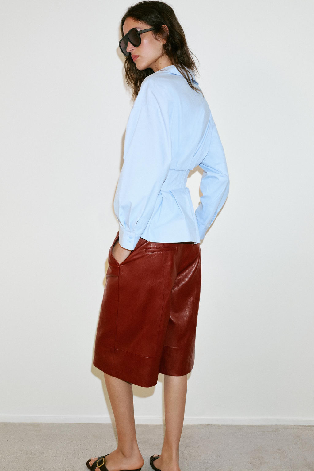 CAMISA POPEL?N PLIEGUES / Azul claro - Zara фото 3