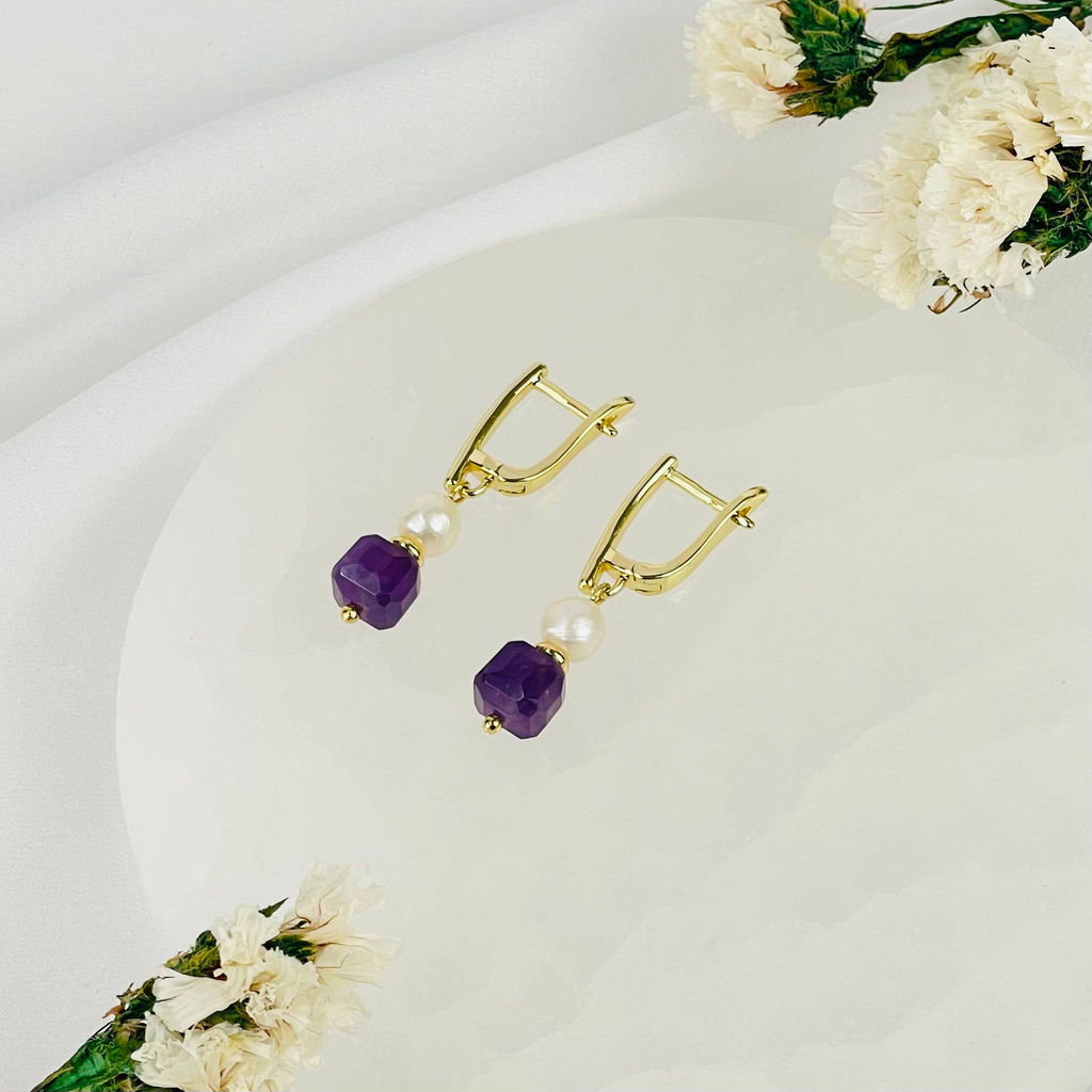 Серьги двойные из Аметиста и Жемчуга
