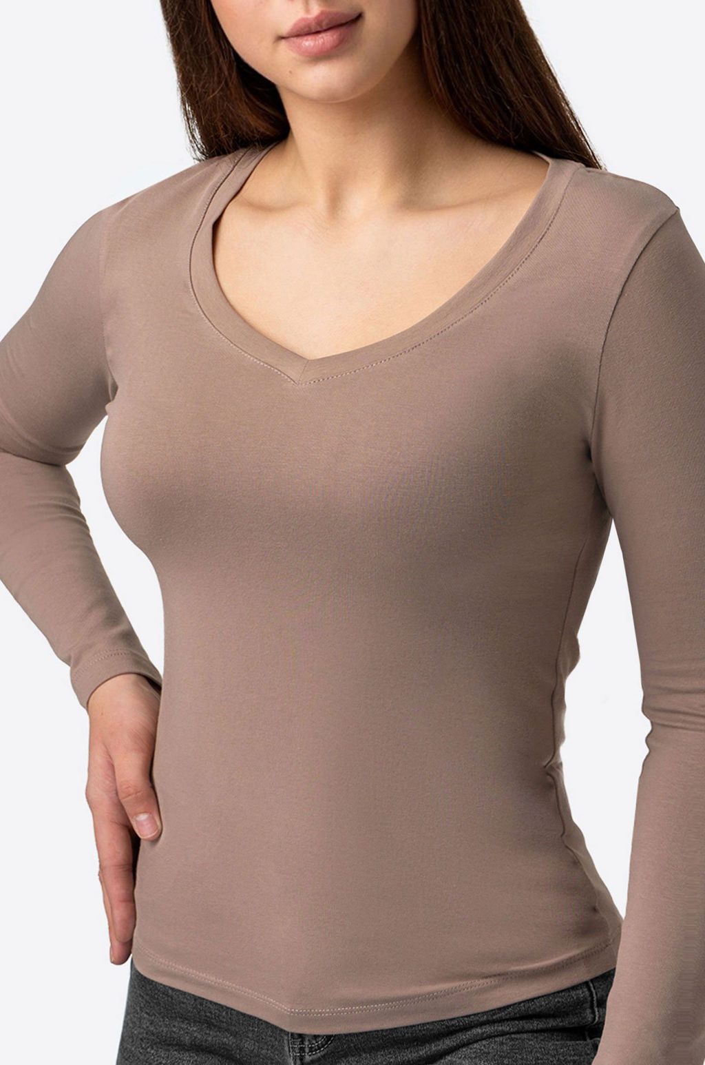 Женский базовый лонгслив с V-вырезом Happy Fox  фото 8