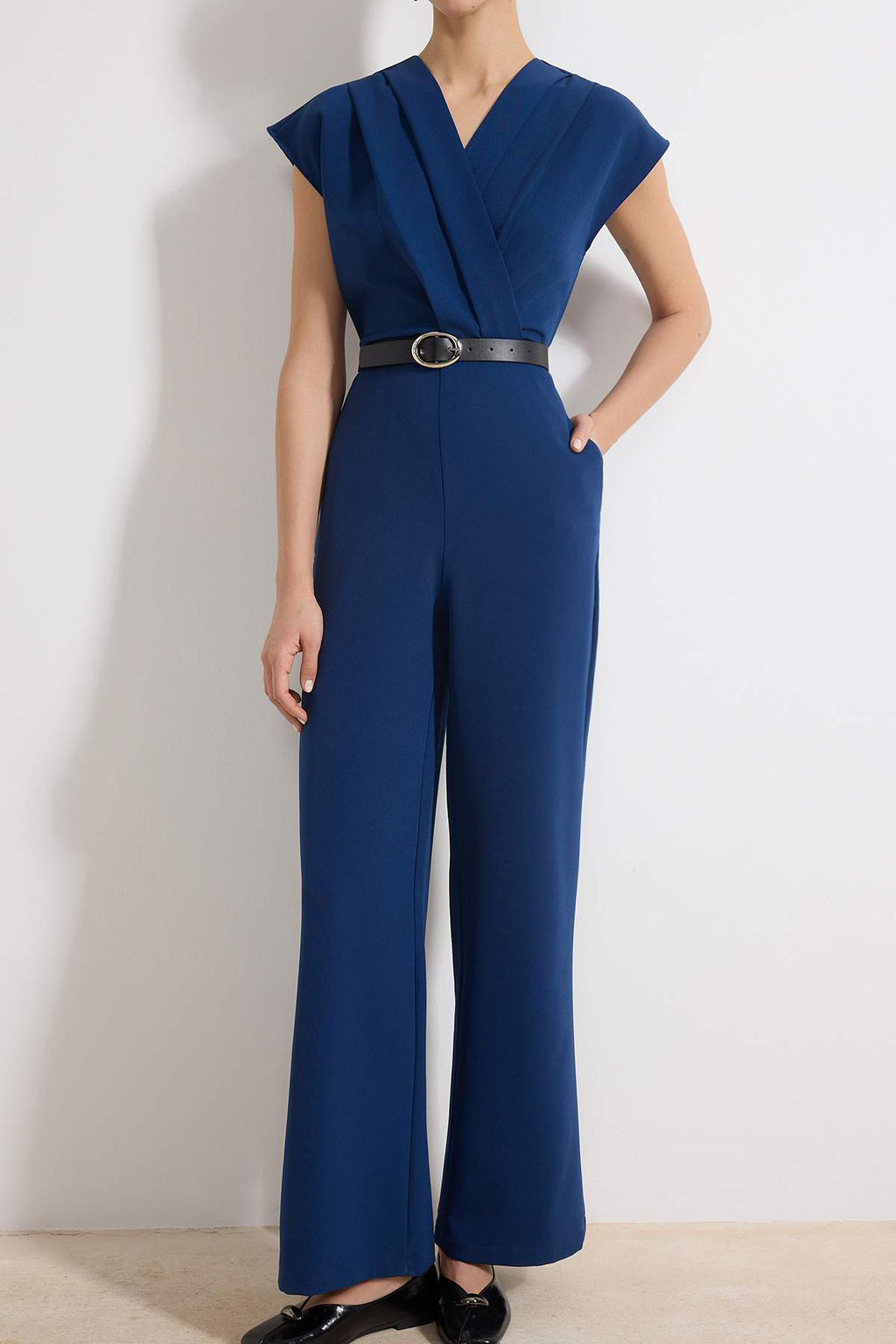 Petrol Kemerli Kruvaze Yaka Maxi Tulum Tulum TWOSS21TU0004