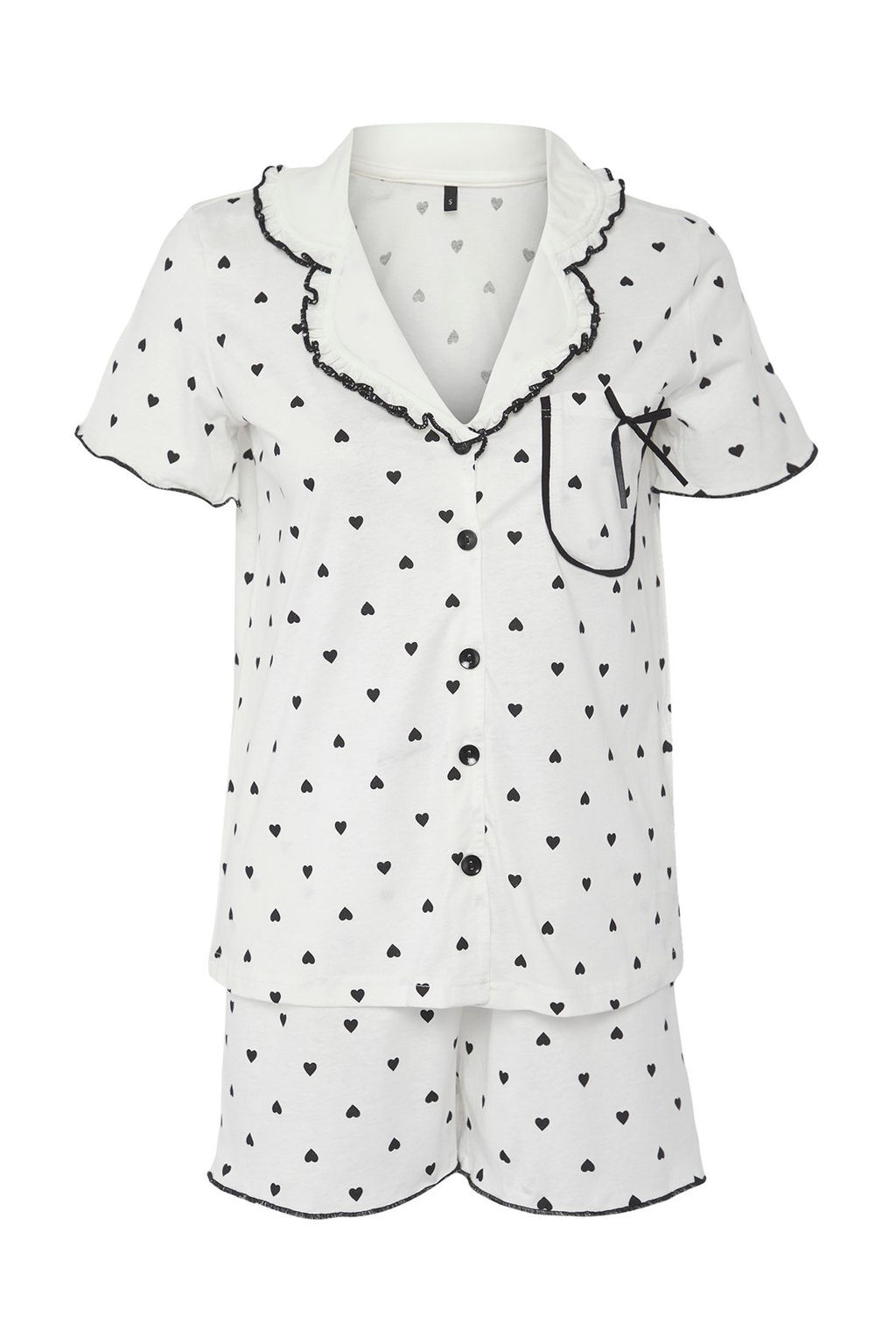 Trendyolmilla Beyaz %100 Pamuklu Kalpli F?rf?rl? ve Kurdele/Fiyonklu Sortlu Orme Pijama Tak?m? THMSS25PT00264  фото 5