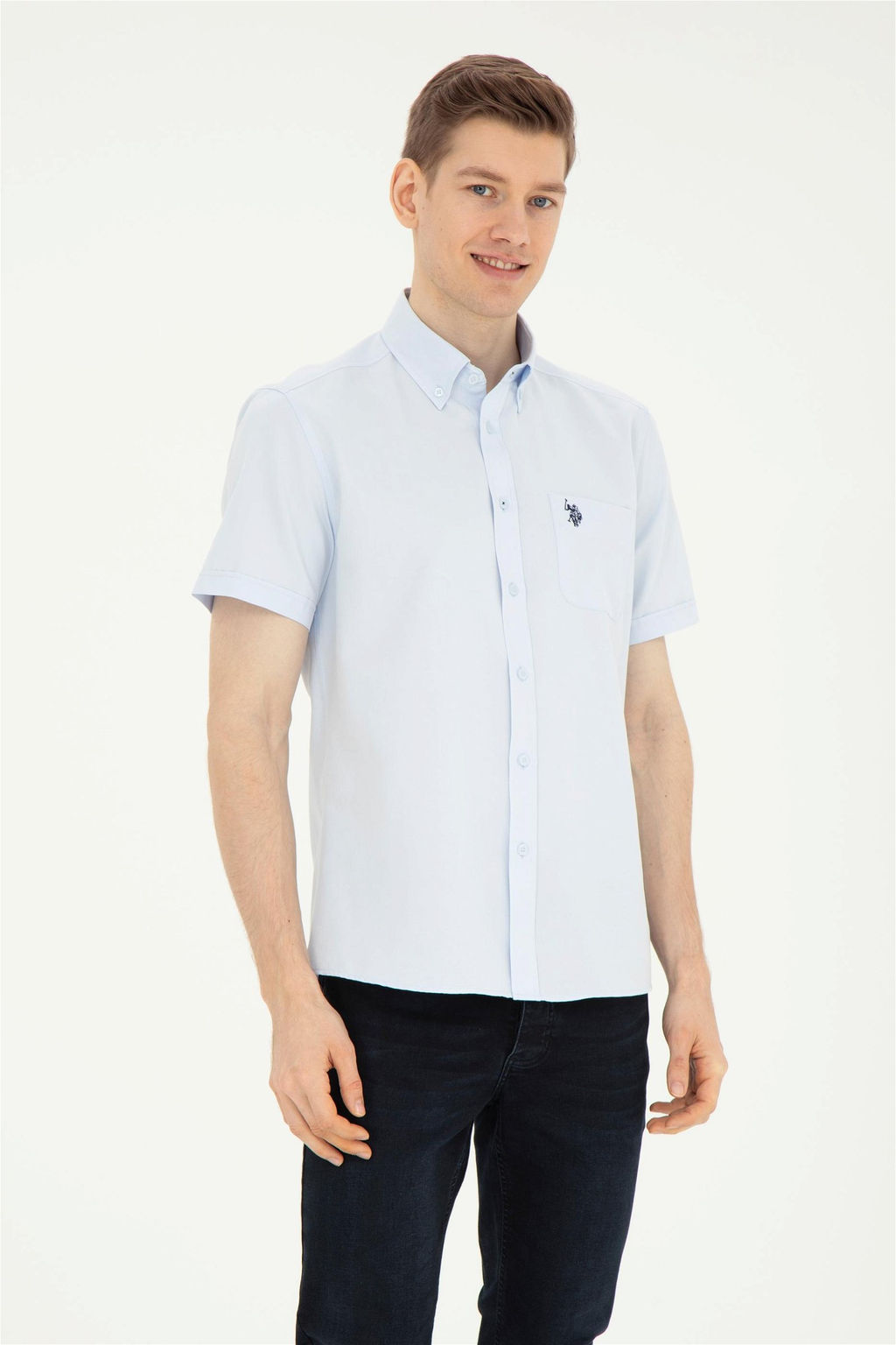 Мужская голубая рубашка с коротким рукавом Неожиданная скидка в корзине - U.s. polo assn фото 3